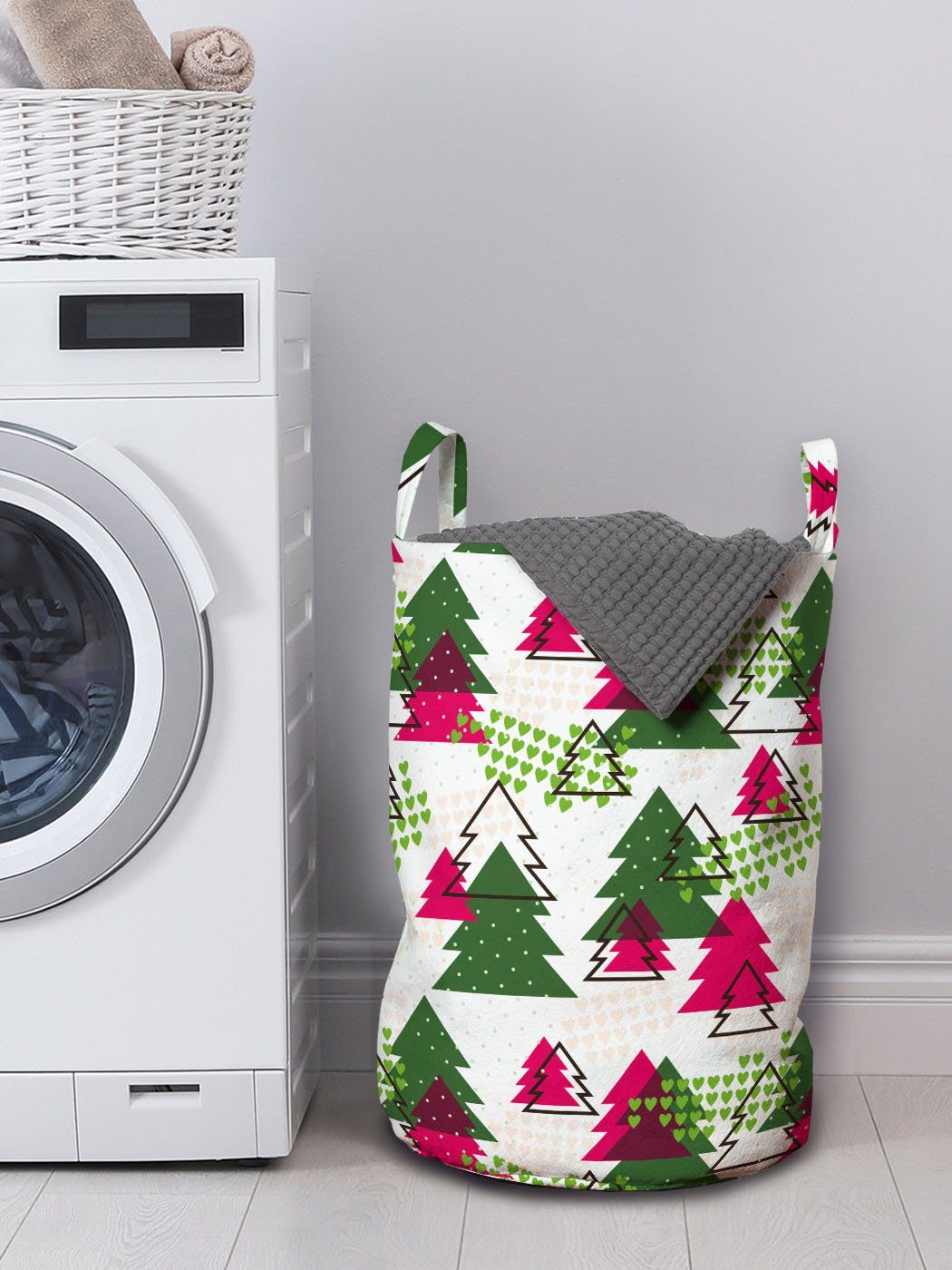 Abakuhaus Wäschesäckchen Wäschekorb mit Baumformen Kordelzugverschluss Griffen für Waschsalons, Motive Weihnachtsbaum