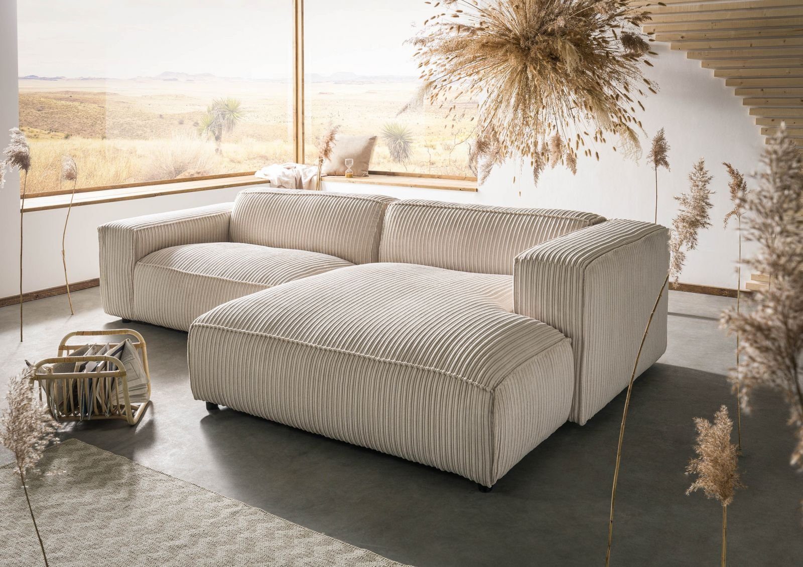 Massivmoebel24 Ecksofa elfenbein 279x164x69 Ecksofa Cord beige BORAS