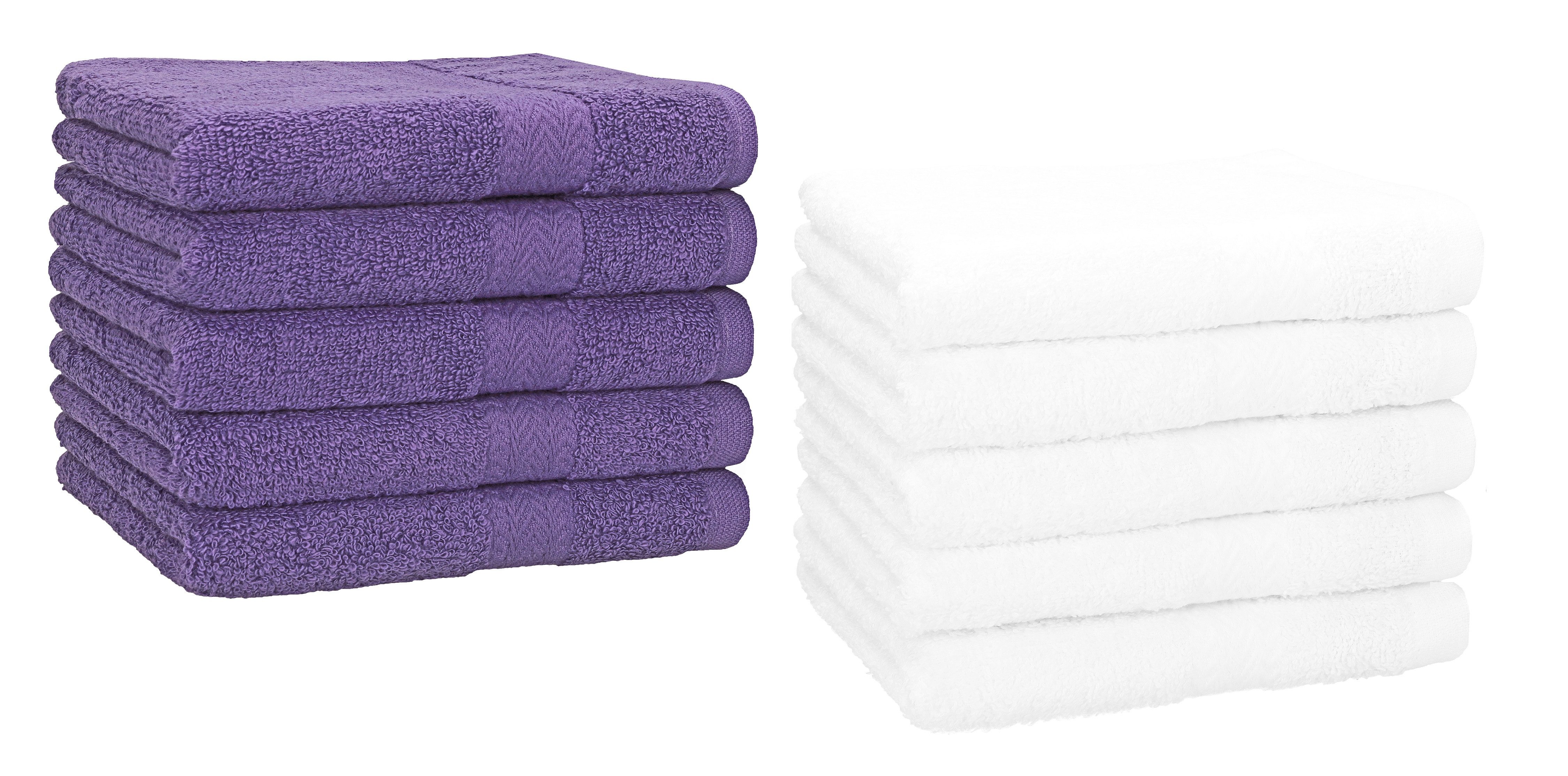 Betz Gästehandtücher 10 Stück Gästetücher Premium Gästetuch-Set 30x50 cm lila und weiß, 100% Baumwolle (Set)