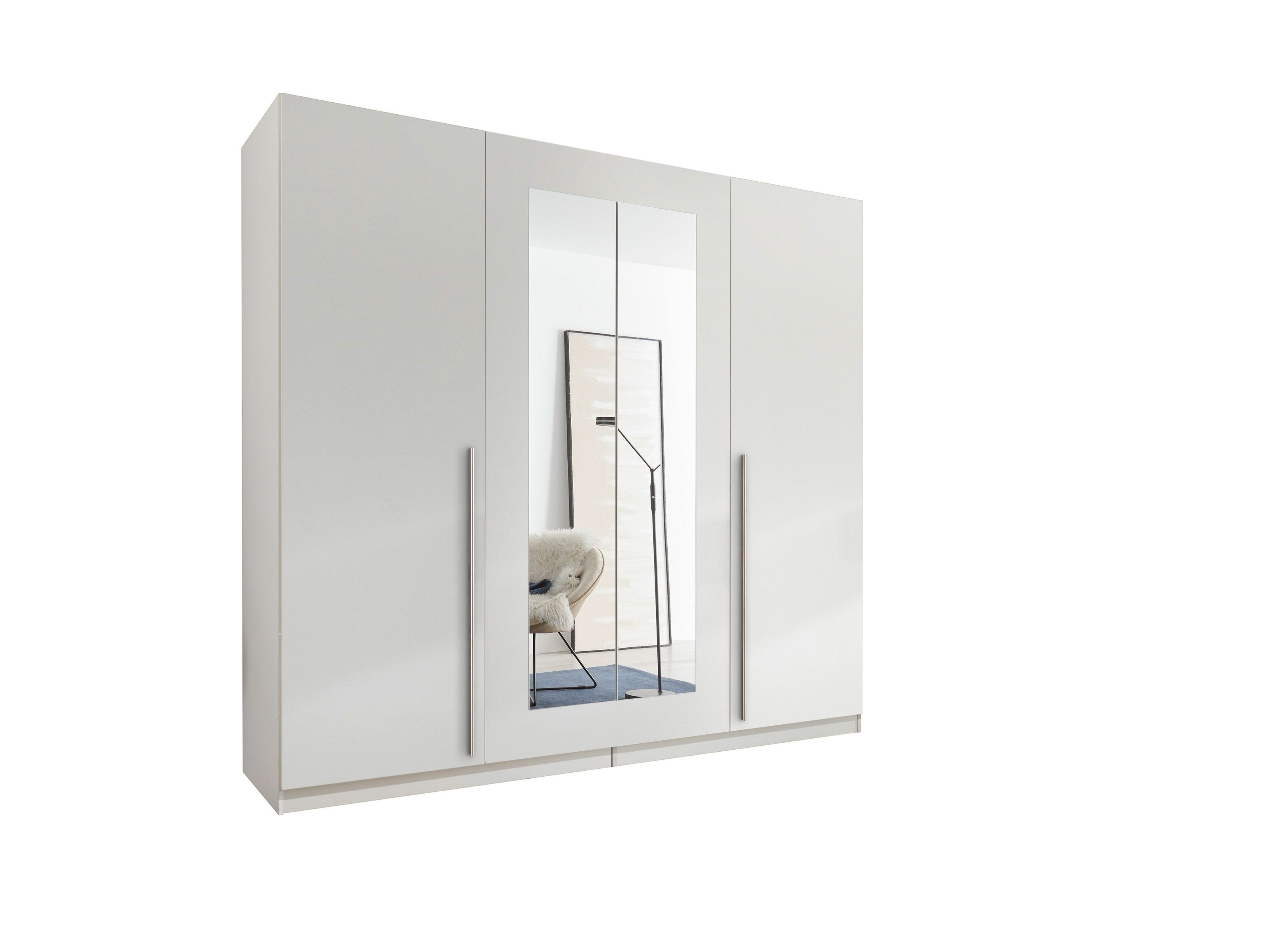 PREISBRECHER Drehtürenschrank Cano 5 Böden, 1 Stange, Spiegel / Weiß, Melamin - 228x213x62cm (BxHxT)