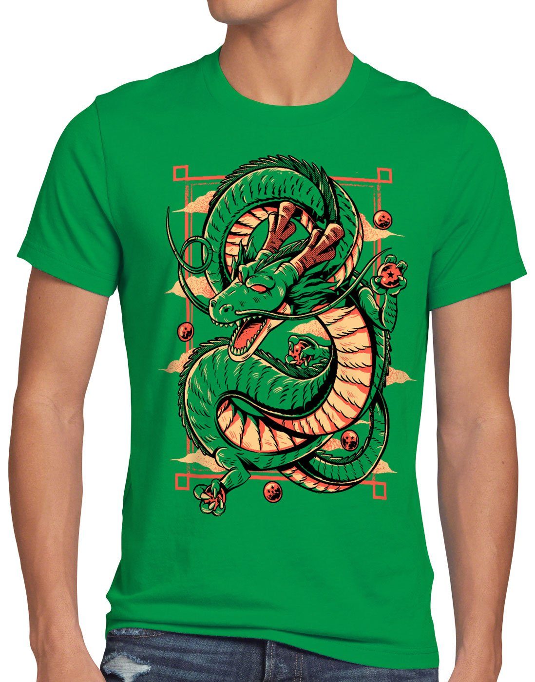 style3 Print-Shirt Herren T-Shirt Magical Dragon dragon Z goku vegeta drachen ball grün
