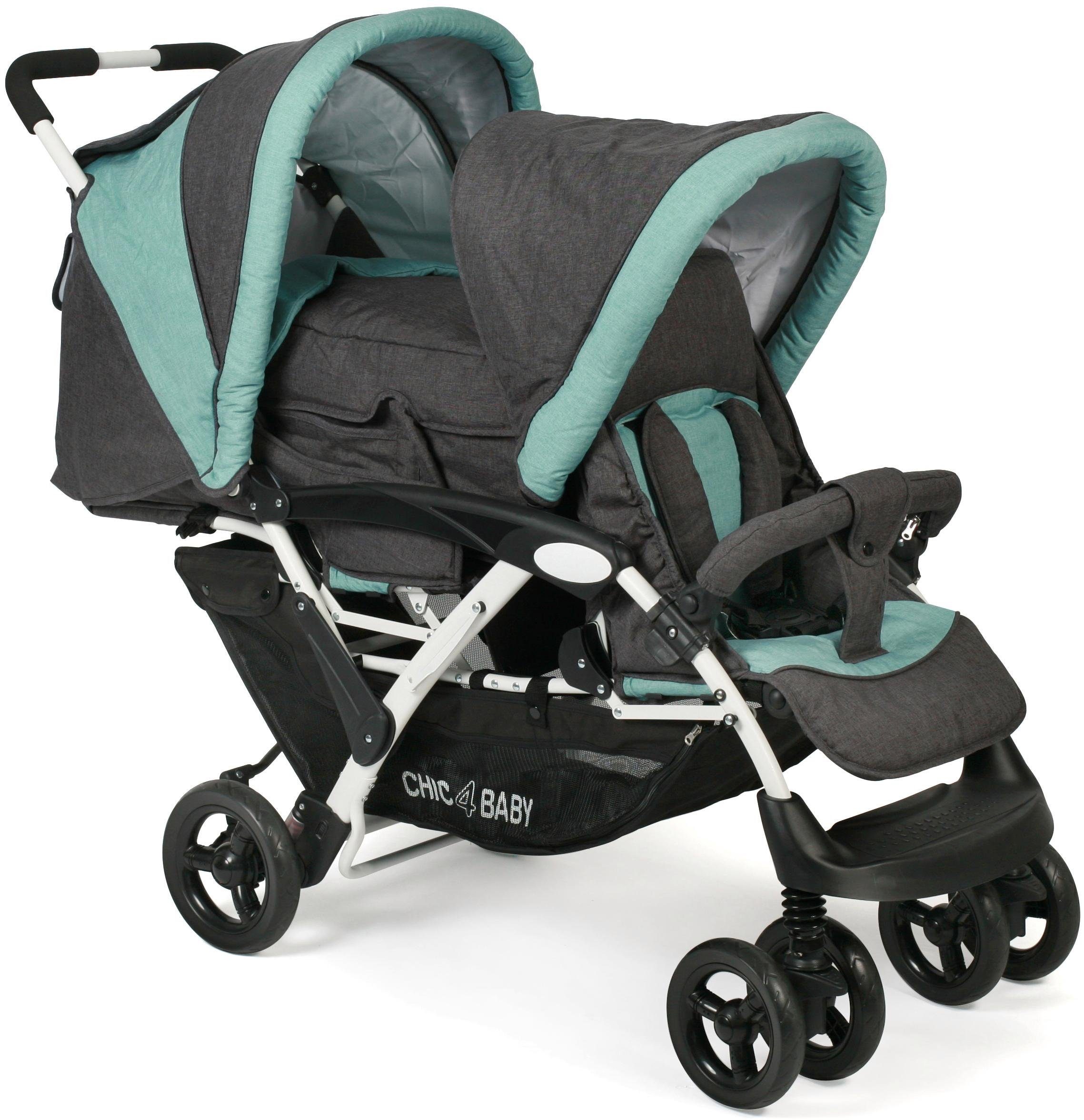 CHIC4BABY Geschwisterwagen Duo, melange mint, mit feststellbaren Doppelschwenk-Vorderrädern