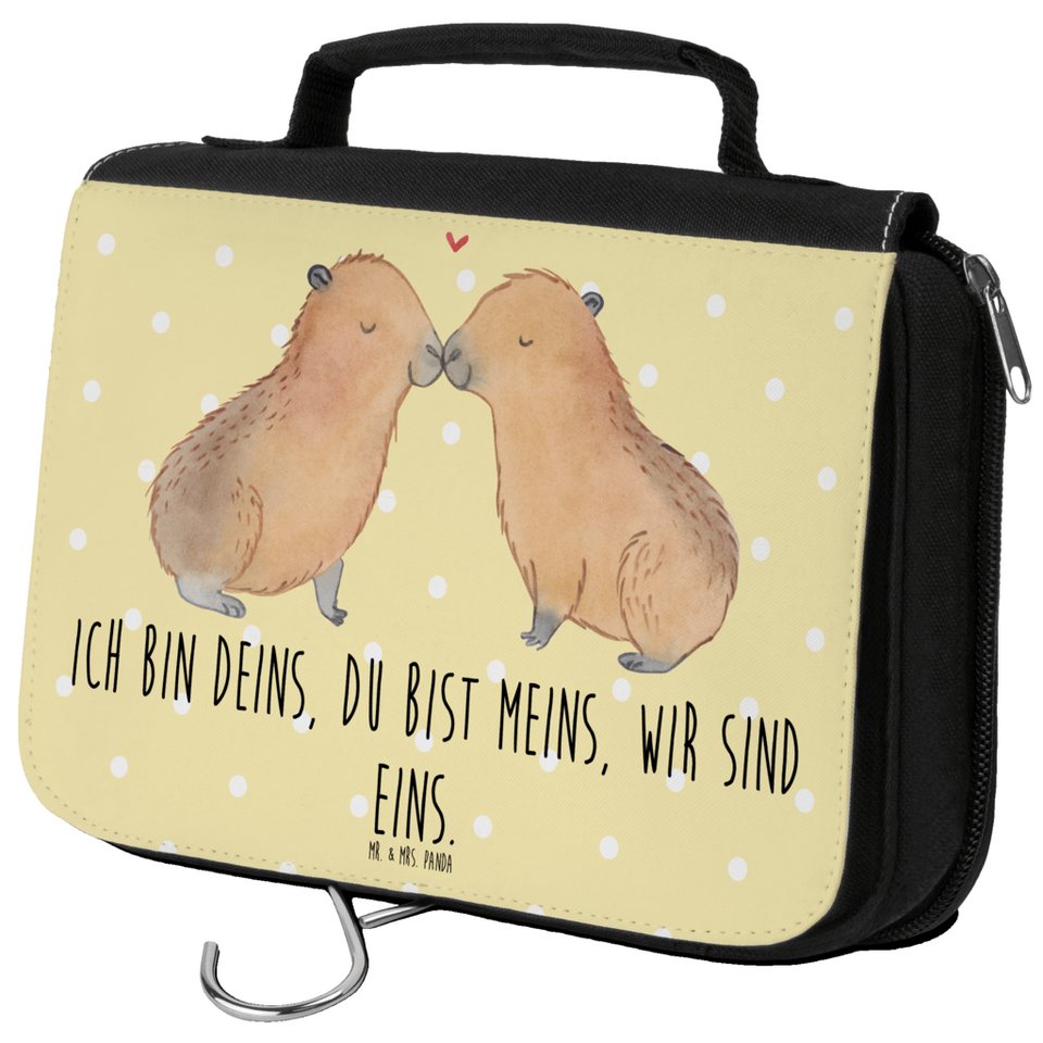 Mr. & Mrs. Panda Kulturbeutel Capybara Liebe - Gelb Pastell - Geschenk, Zum  Aufhängen, Gute Laune, (1-tlg)