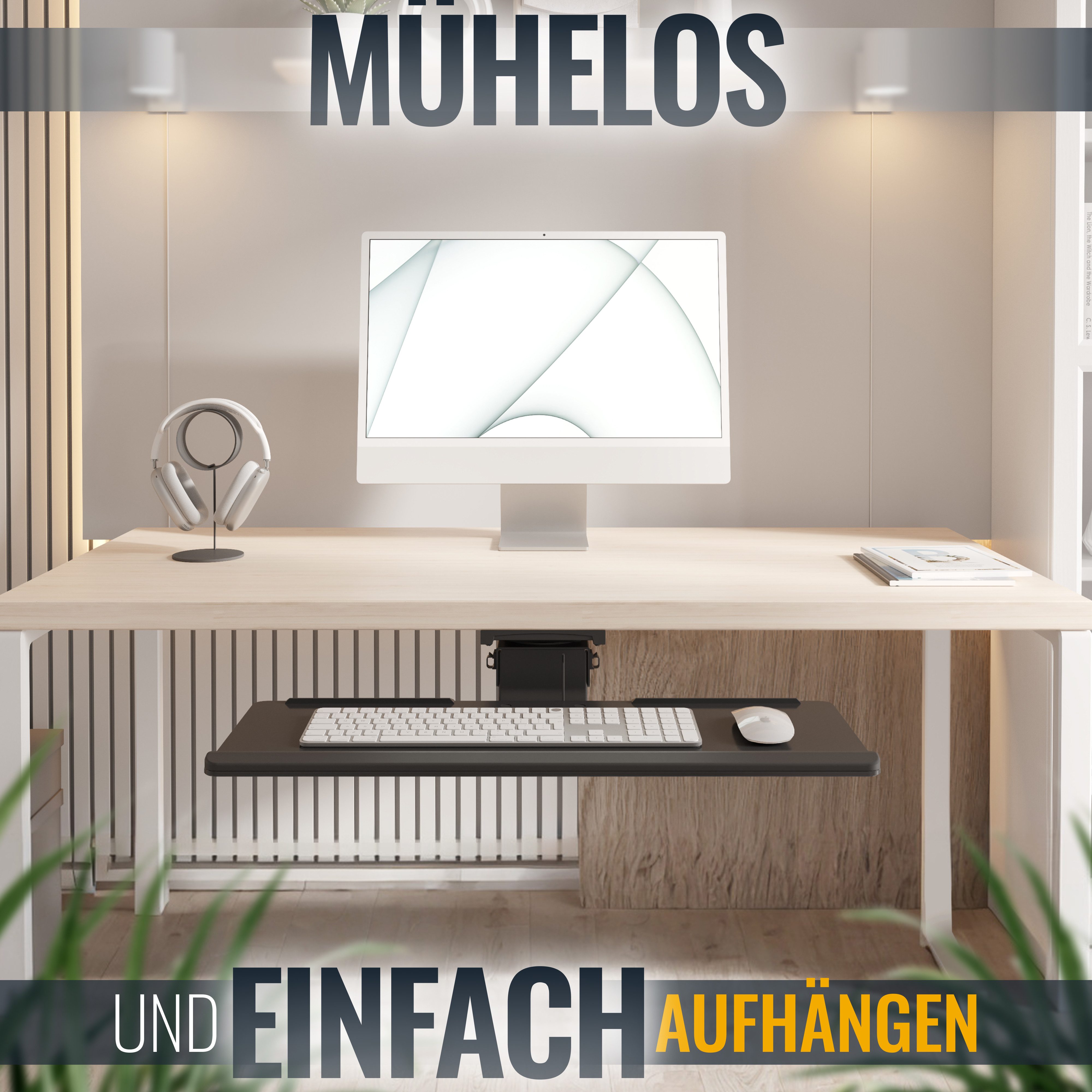 RICOO Halterung Tastatur Untertischhalterung neigbar schwenkbar CZ0300, (2 kg Belastbarkeit, max. 67 x 21,5 cm Tastaturgröße, 1-tlg., Nicht Höhenverstellbar: Höhe 145mm, Ablagefläche 670mm x 255mm, neigbar +15°/-10°, schwenkbar +/-180°, höhenverstellbar)