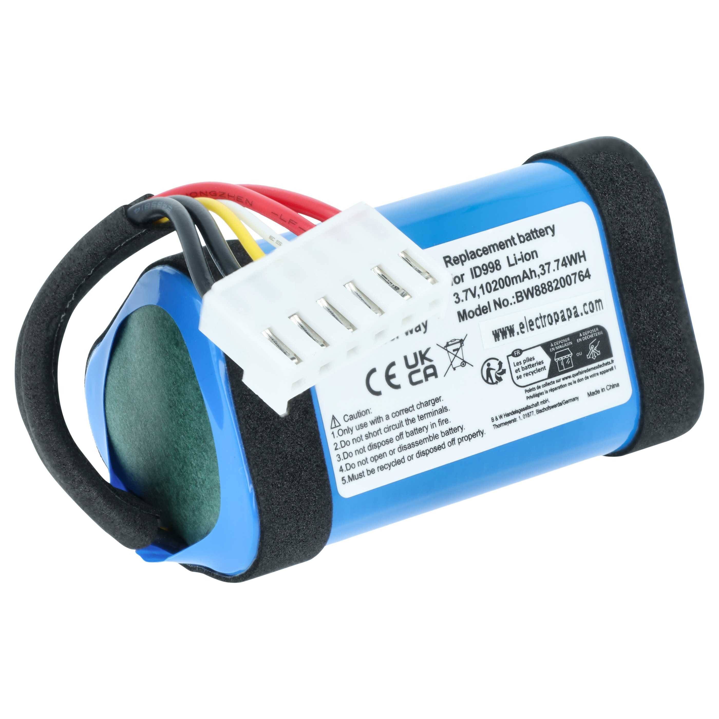 vhbw Akku Ersatz für JBL SUN-INTE-118, 1INR19/66-3, ID998, IY1068, IAA011NA Akku Akku Li-Ion 10200 mAh (3,7 V, 1 St), Leistungsfähiger Austausch-Akku für Outdoor Lautsprecher