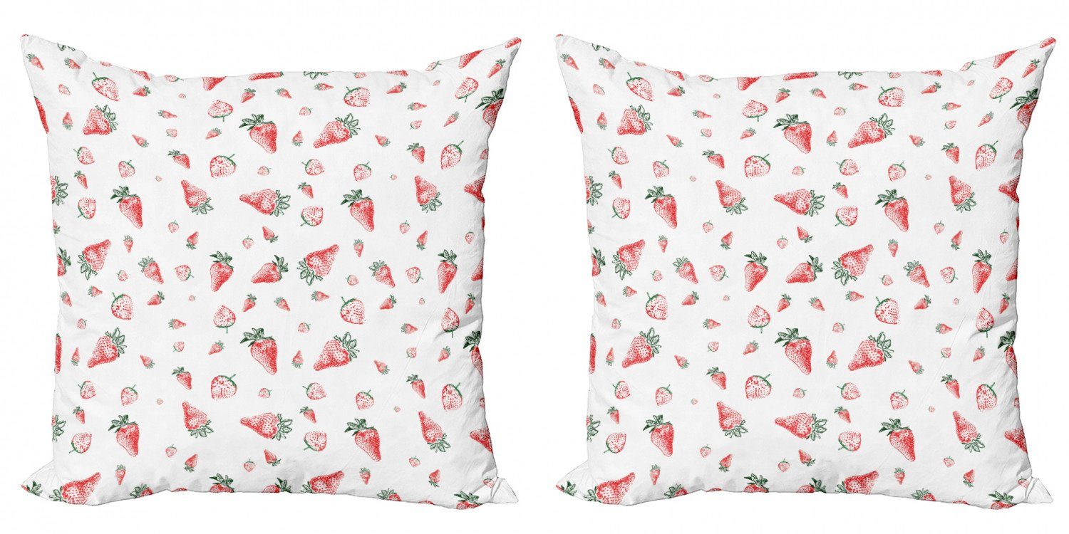 (2 Accent Digitaldruck, Doppelseitiger Erdbeere Stück), Frucht-Muster Modern Grunge Kissenbezüge Abakuhaus