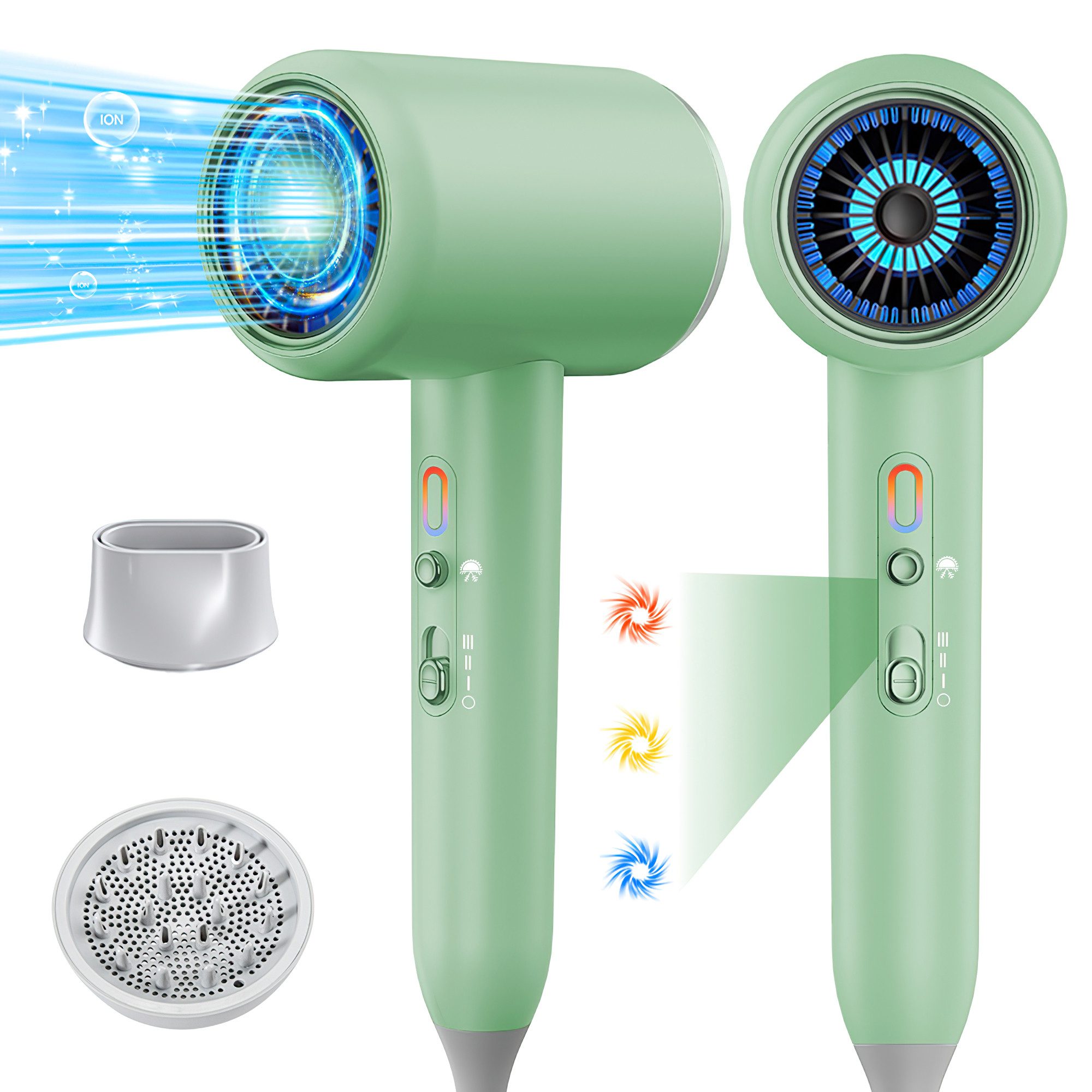 ibettertec Haartrockner Haartrockner Föhn Ionen 2400W,Anti-Spliss mit Kaltluft Modus, 2400,00 W, (25m/S, 3 Stylingaufsätze, angereichert mit Keratin und, Mandelöl, Ionenpflege - Anti Frizz, langlebiger AC-Motor)