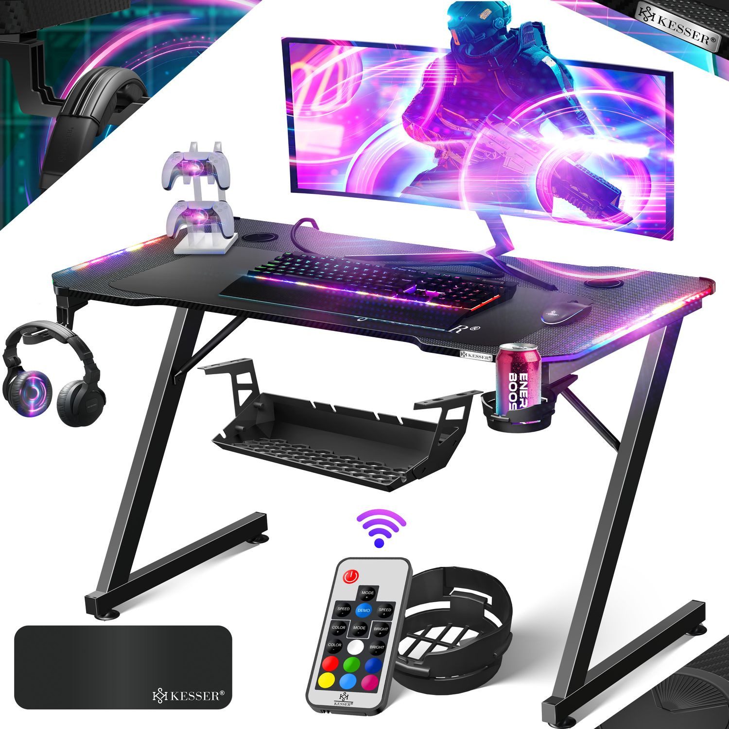 KESSER Gamingtisch, Gaming Schreibtisch mit Getränkehalter Ergonomischer Ga günstig online kaufen
