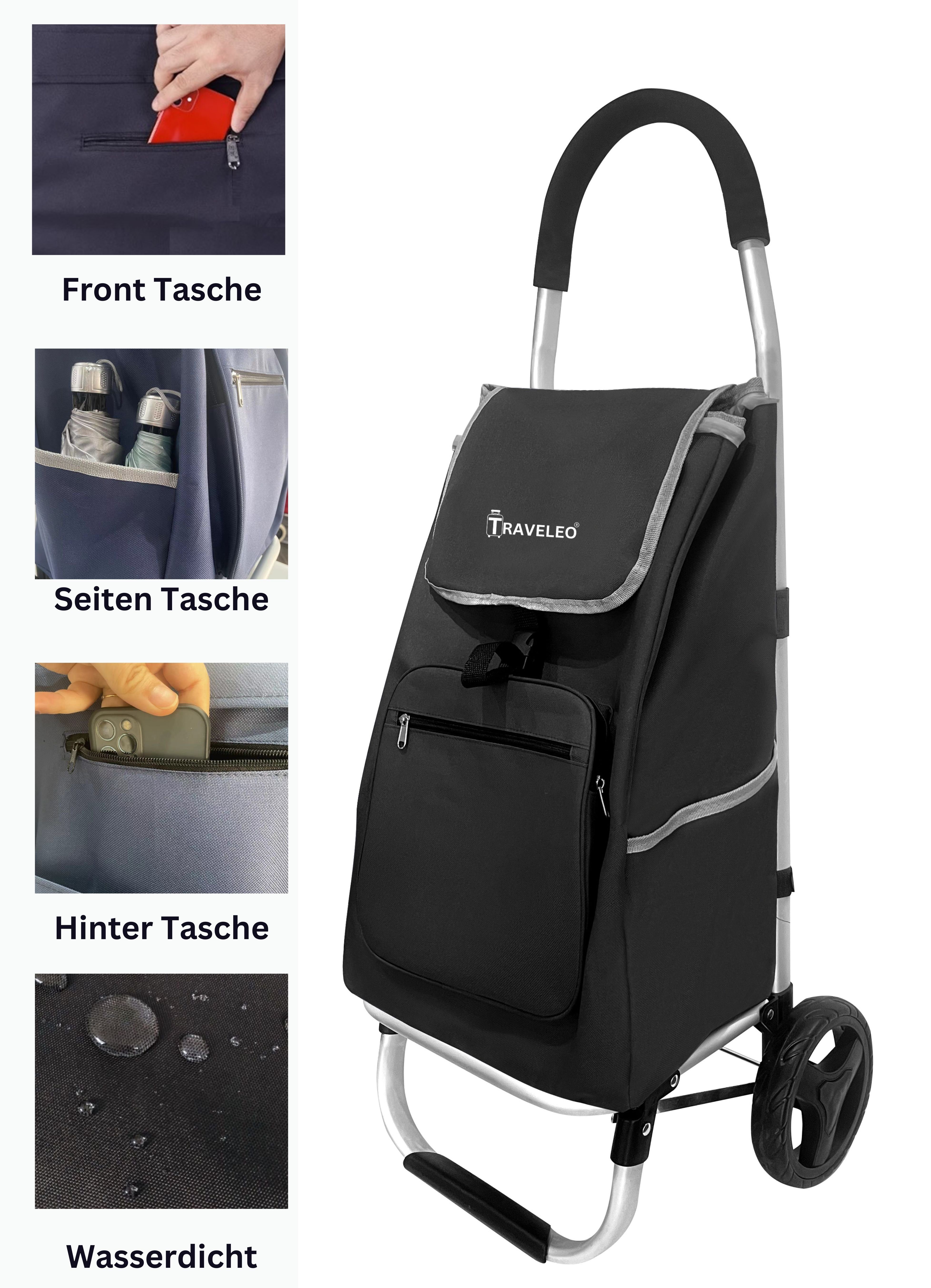Cheffinger Einkaufstrolley 56L Einkauf Trolley - Einkaufswagen Shopping Trolley Aluminium Stabil, Klappbar