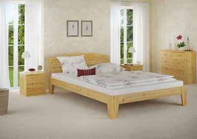 ERST-HOLZ Bett Doppelbett 140x200 Kiefer natur mit Rollrost u. Matratze, Kieferfarblos lackiert