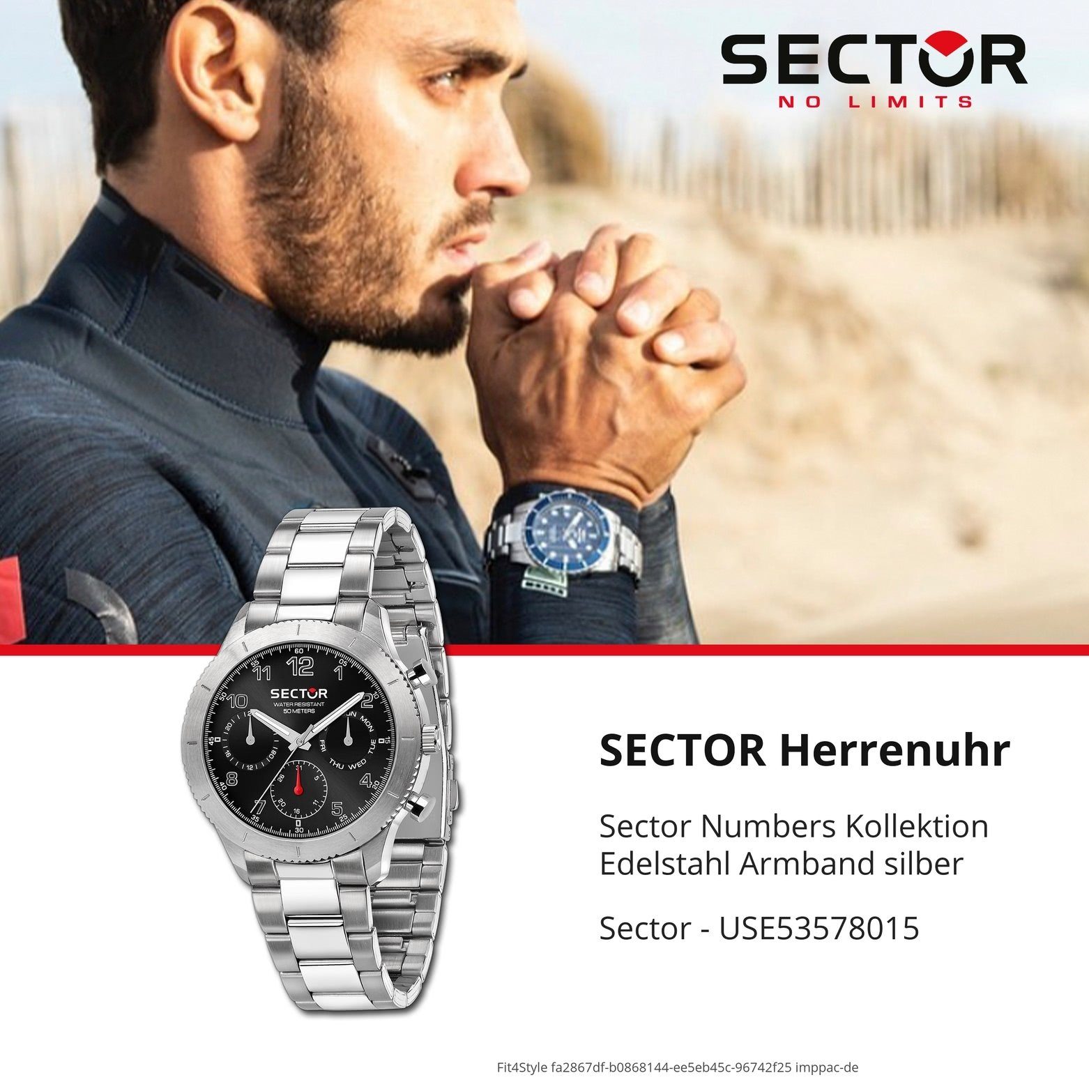 Armbanduhr Herrenuhr (ca. Edelstahlarmband, Fashion-Style Multifunkt, 45mm), Herren groß Sector rund, Multifunktionsuhr Sector