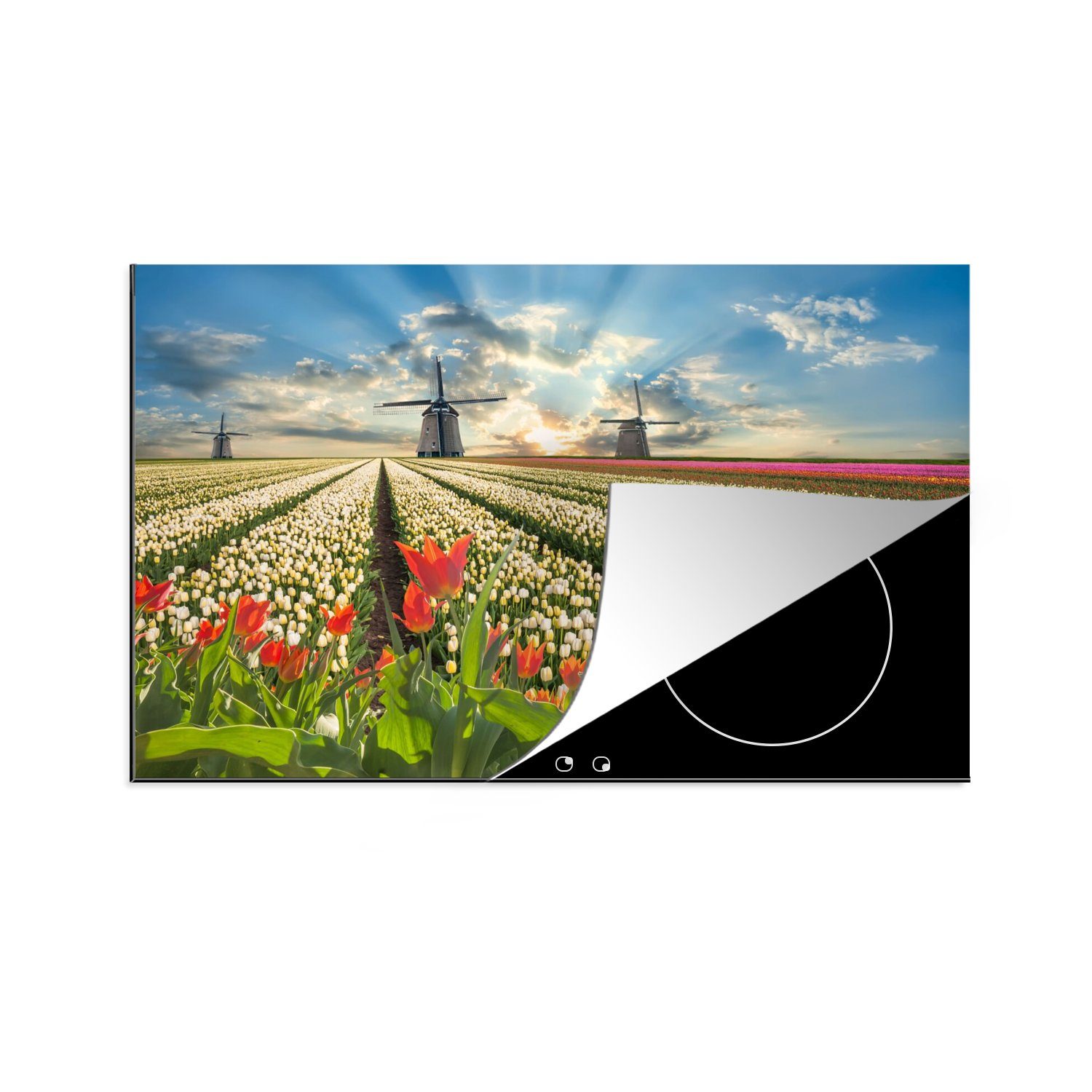 küche, für cm, 80x52 - - tlg), Himmel Natur, die Ceranfeldabdeckung Tulpen - Schutz Vinyl, Induktionskochfeld MuchoWow (1 Herdblende-/Abdeckplatte Windmühle