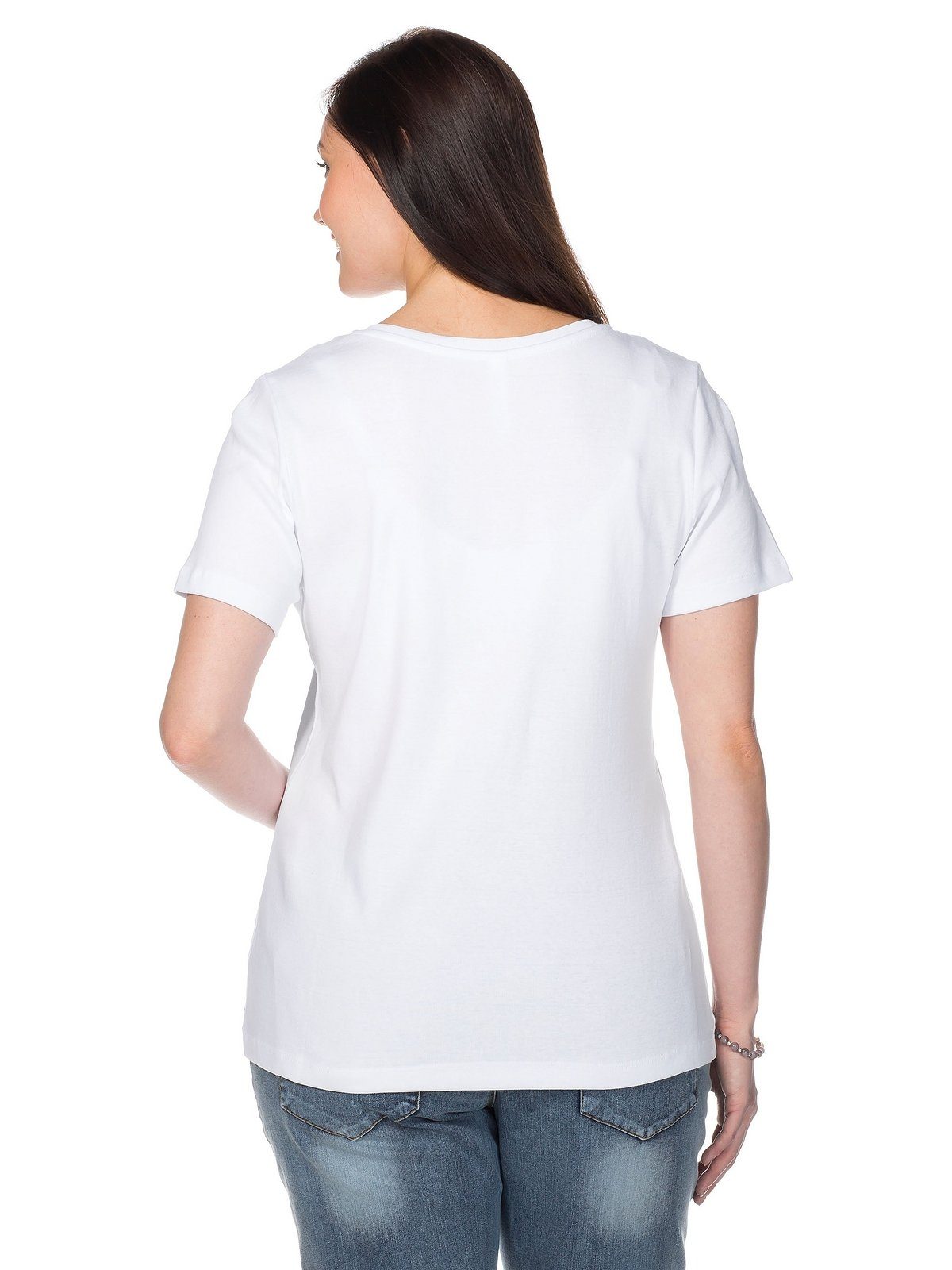 gerippter Größen Qualität Sheego Große fein aus weiß T-Shirt