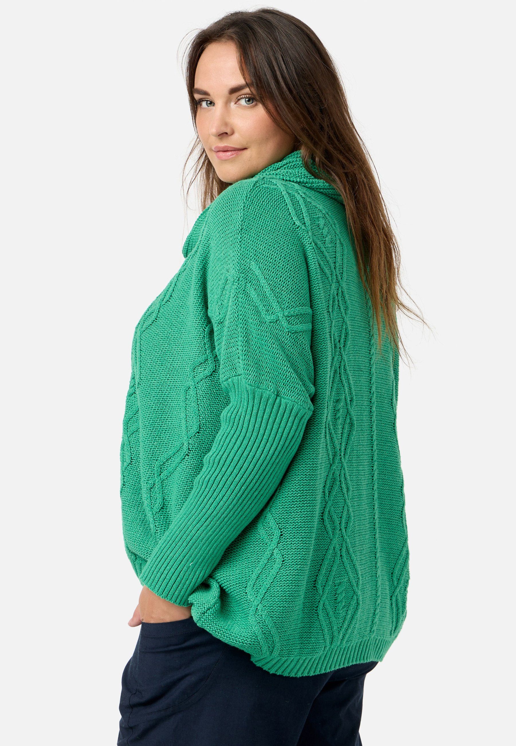Kekoo Strickpullover aus Smaragd Baumwolle Schalkragen 100% 'Pure' Poncho-Shirt Strick mit