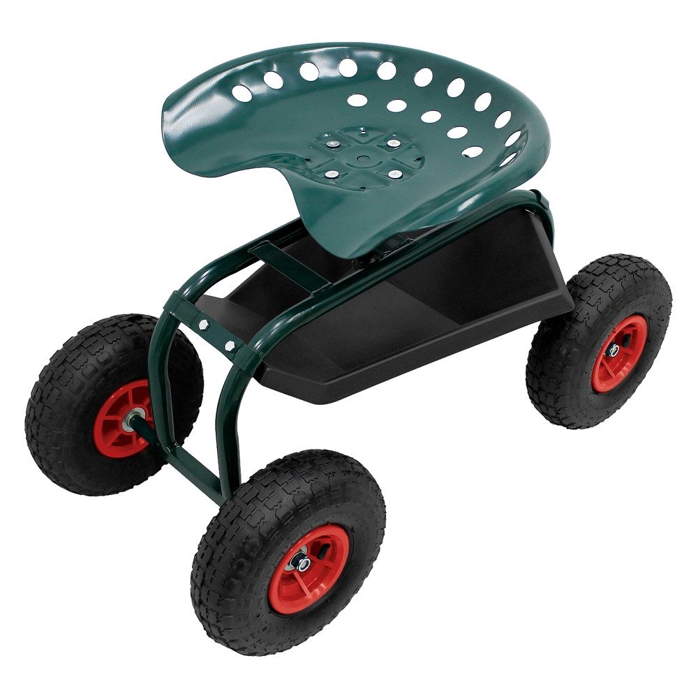ECD Germany Hocker Gartenrollsitz Gartensitz 360° drehbar und höhenverstellbar bis 150 kg, Gartenwagen aus Stahl mit Ablagefläche für Gartenarbeit & Autopflege