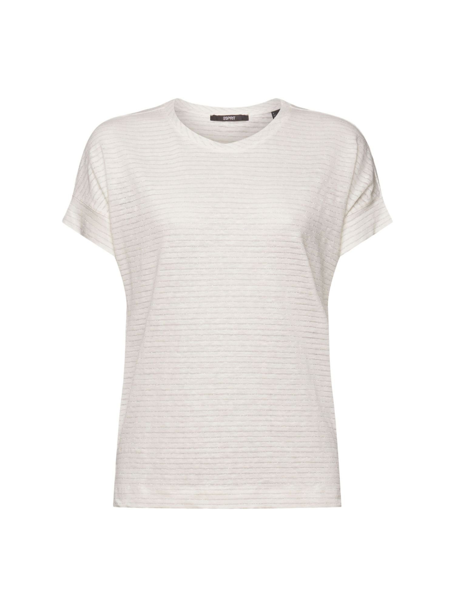 Leinen-T-Shirt WHITE (1-tlg) Esprit OFF Glitzerstreifen mit Collection T-Shirt