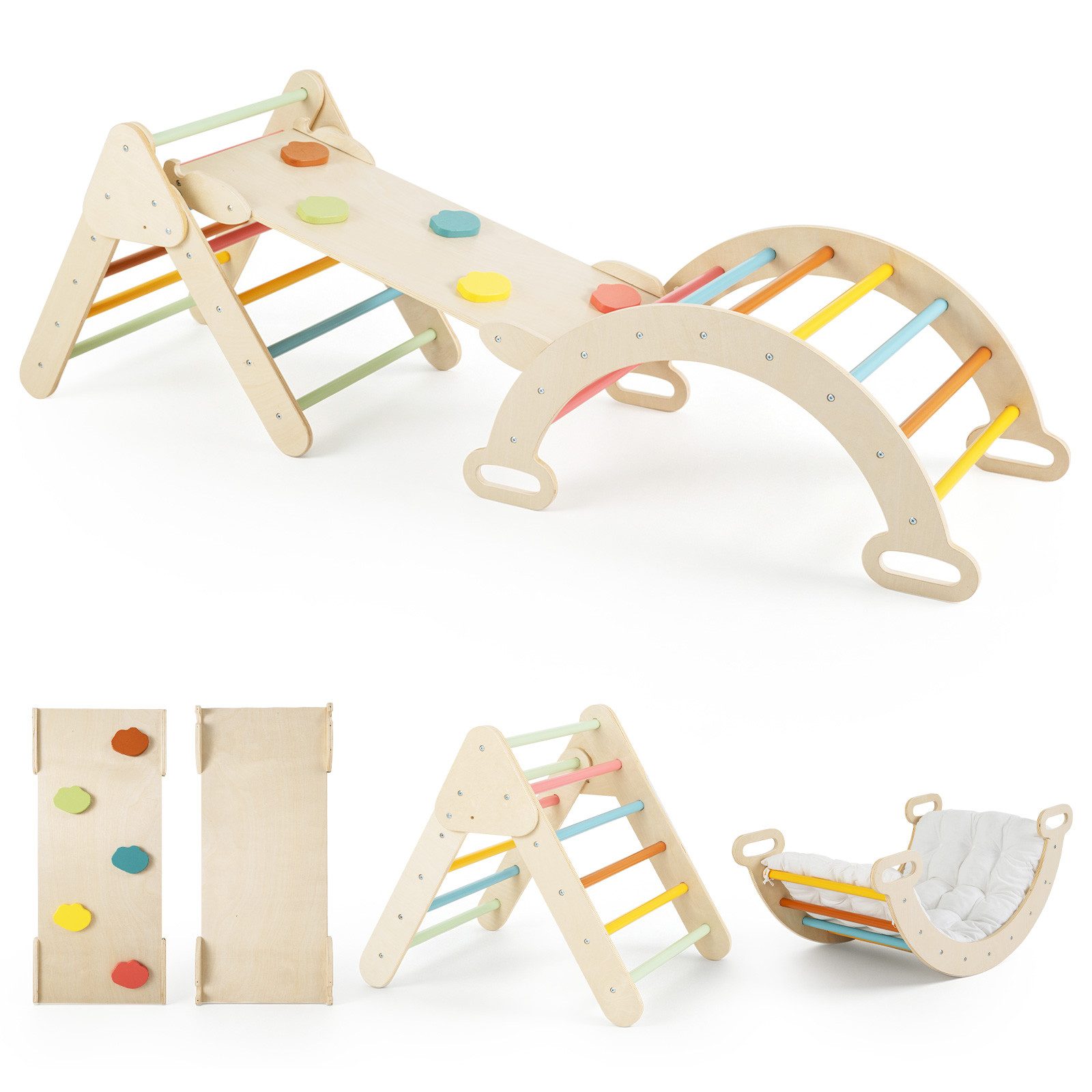 COSTWAY Klettergerüst 3 in 1 Montessori Klettersset aus Holz, Spielset für Kinder ab 1 Jahr