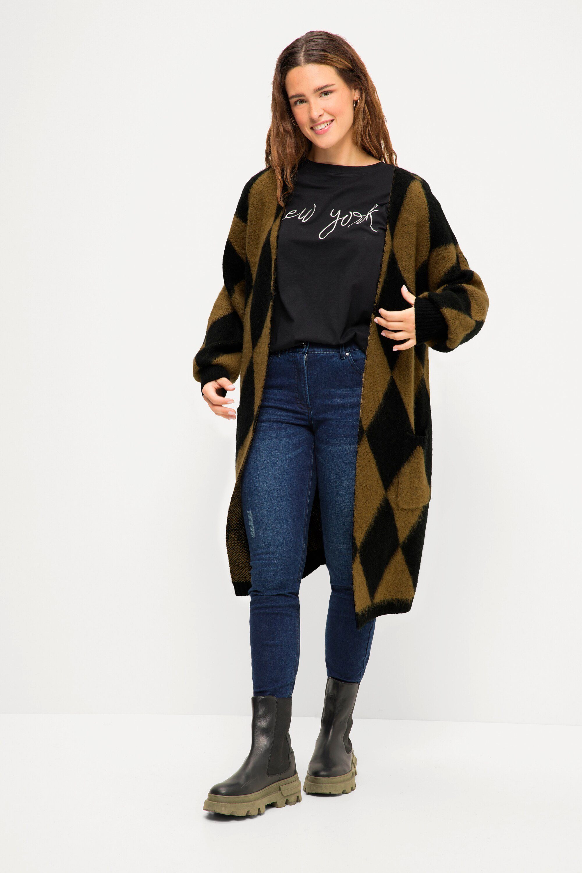 Studio Untold Strickjacke Strickmantel oversized Jacquard Rauten-Muster