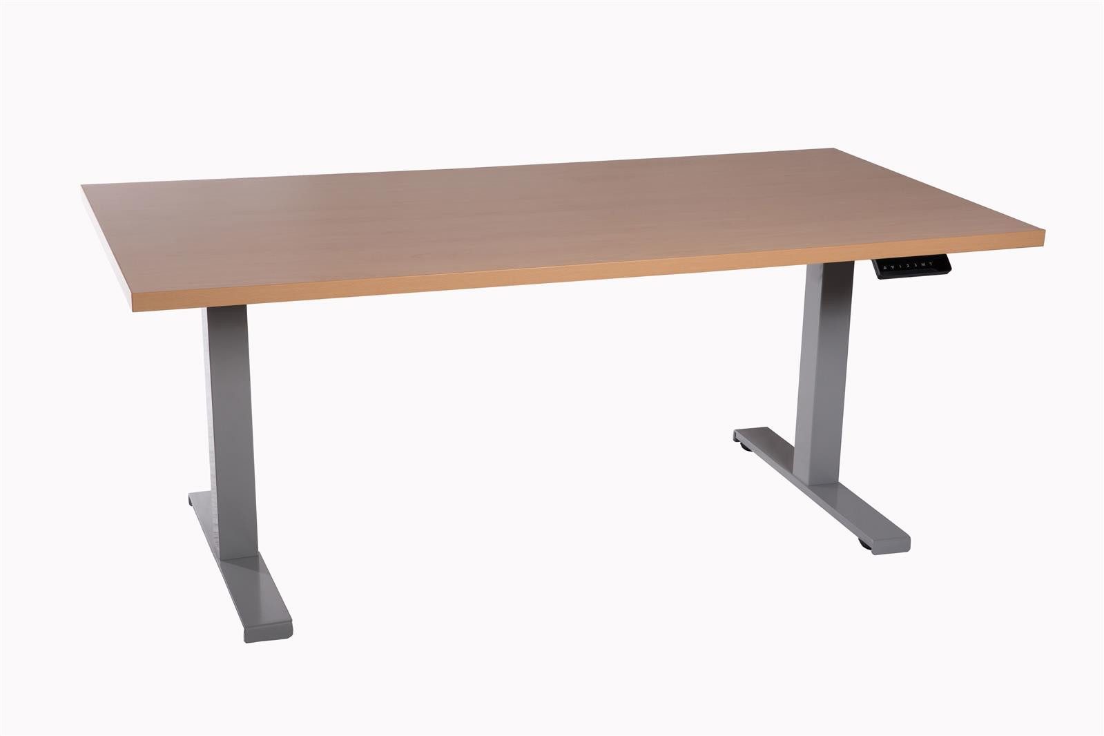 Schreibtisch höhenverstellbar lichtgrau Tischplatte Buche Melaminharz 160x80cm