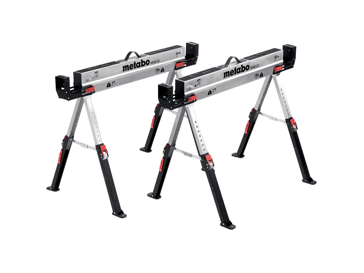 metabo Sägebock Arbeitsbock Set MAB 82, 1180 kg max. Belastbarkeit, (2-St), höhenverstellbare Standbeine, klappbar, Tragegriff für Transport