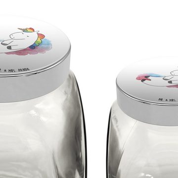 Mr. & Mrs. Panda Vorratsglas L 870ml Einhorn Wolke 7 - Weiß - Geschenk, Müslidose, Teedose, Vorrat, Premium Glas, (1-tlg), Exklusive Motive