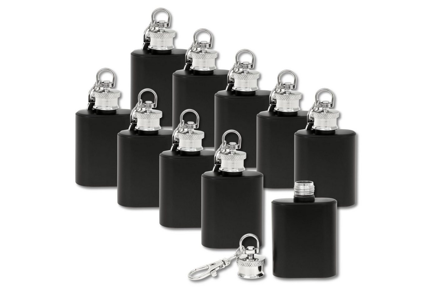 Flanacom Flachmann Mini Schlüsselanhänger Schwarz Silber Grün Edelstahl, Klein 1oz (30ml) Geschenke für Männer Adventskalender, 10 x 7 x 7 cm