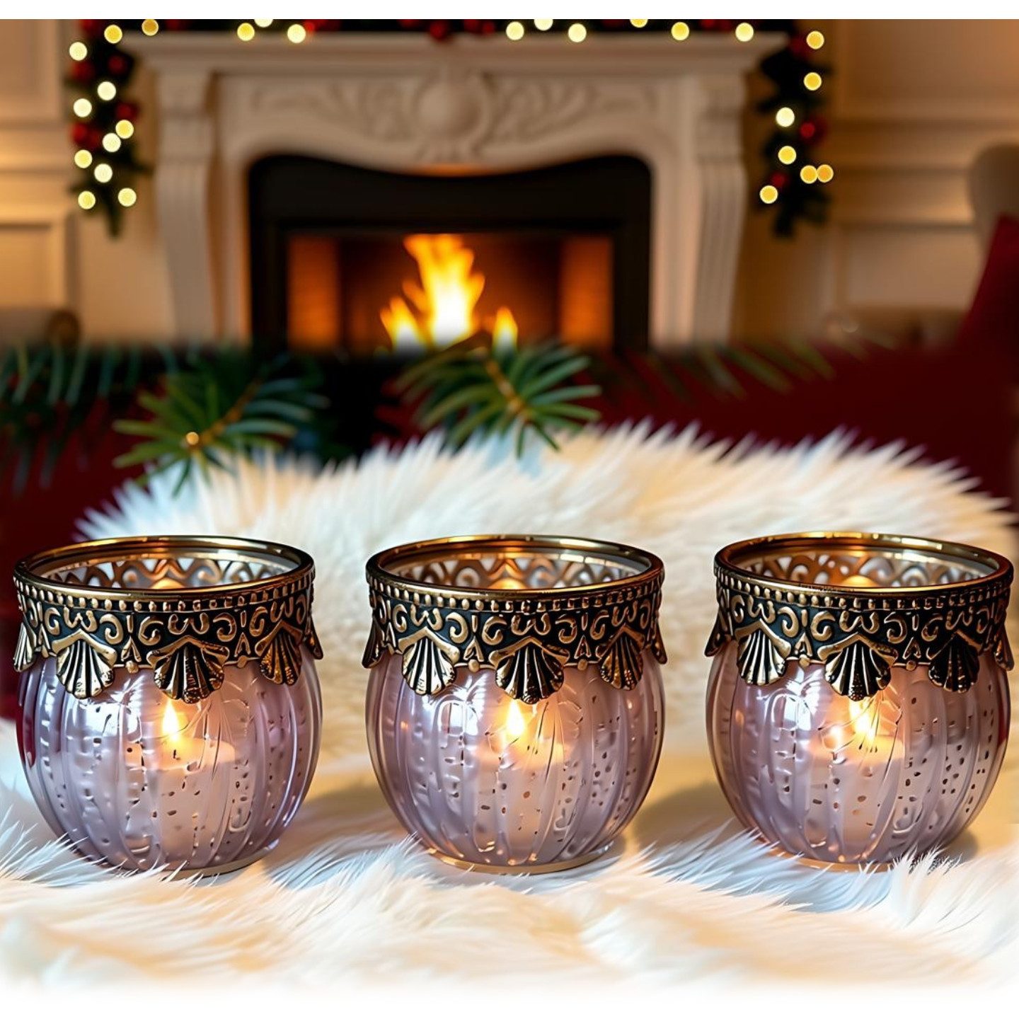 Super Solu Настольные лампы Торшеры Windlicht Orientalisch Vintage /Glas für Deko & Kerzen (Set, 3 St., 3er), Hell-Lila, aus Metall und Glas,6,6 × 6,6 × 5,5 cm