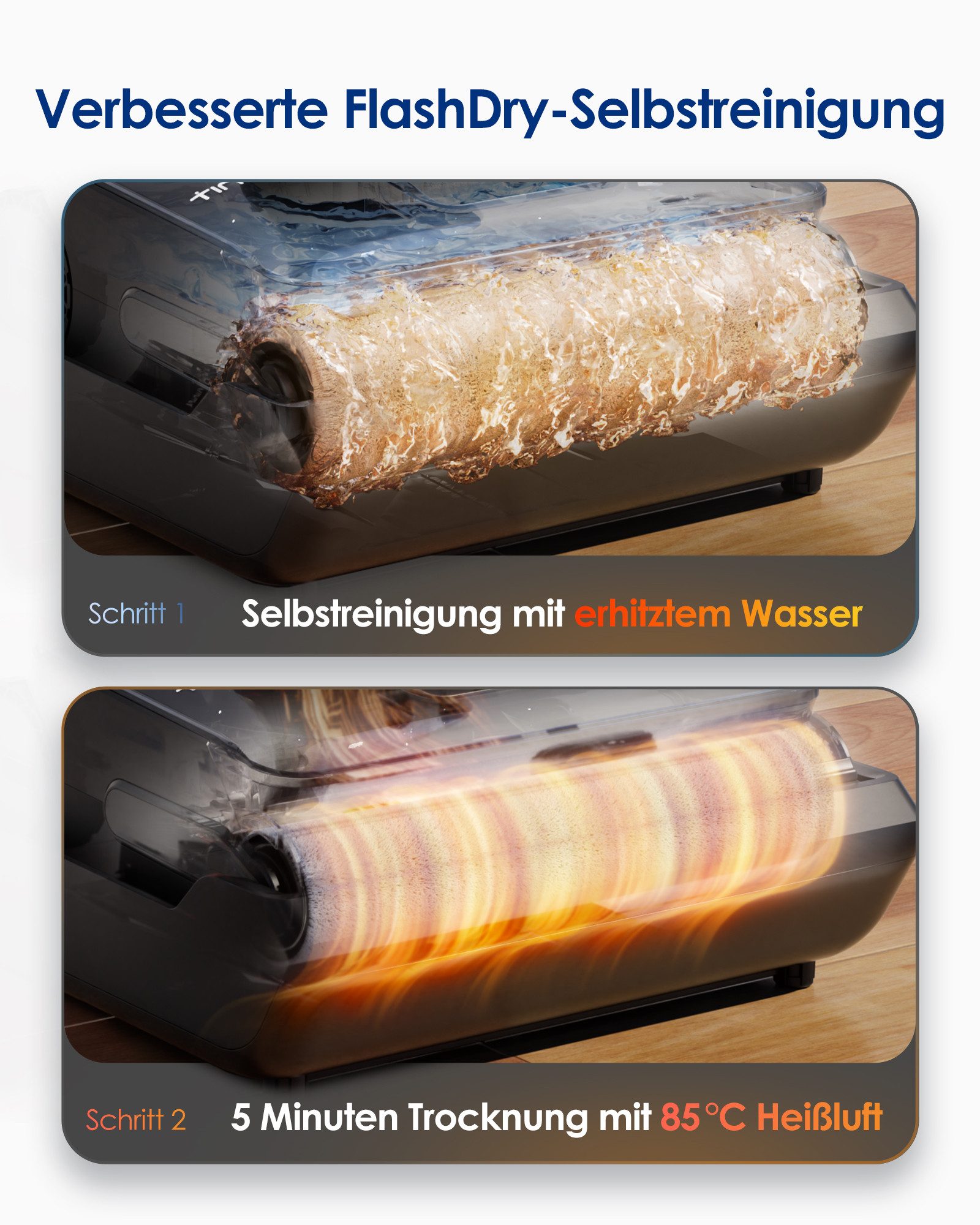 Tineco Nass-Trocken-Sauger FLOOR ONE i6 Stretch Plus, 85° Grad Heißluft-Trocknung, 220 W, beutellos, 40 Min Akku, 180° Grad Stretch Neigung, Anti-Allergiker