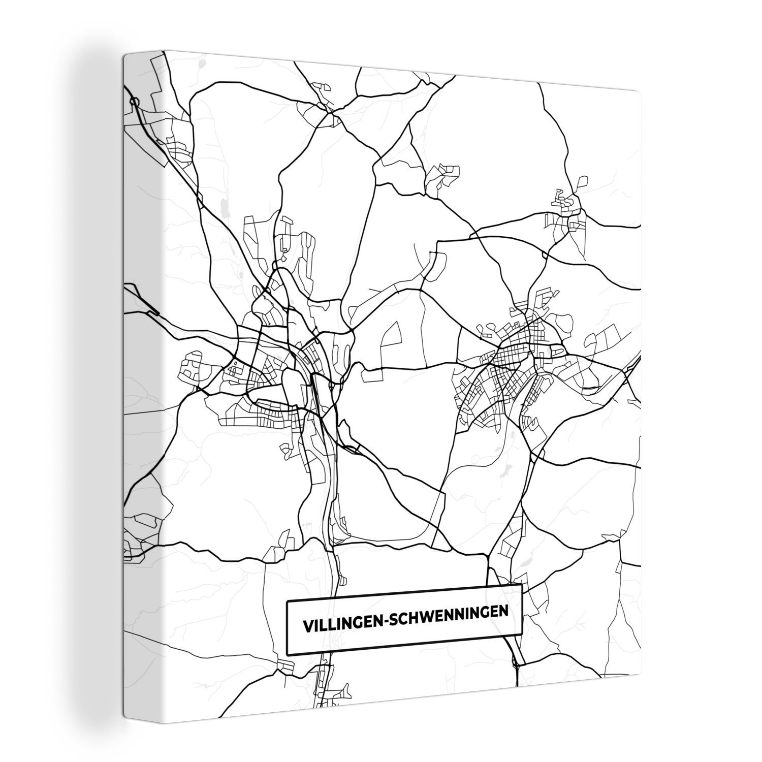 OneMillionCanvasses® Leinwandbild Stadtplan - Karte - Villingen-Schwenningen, (1 St), Leinwand Bilder für Wohnzimmer Schlafzimmer