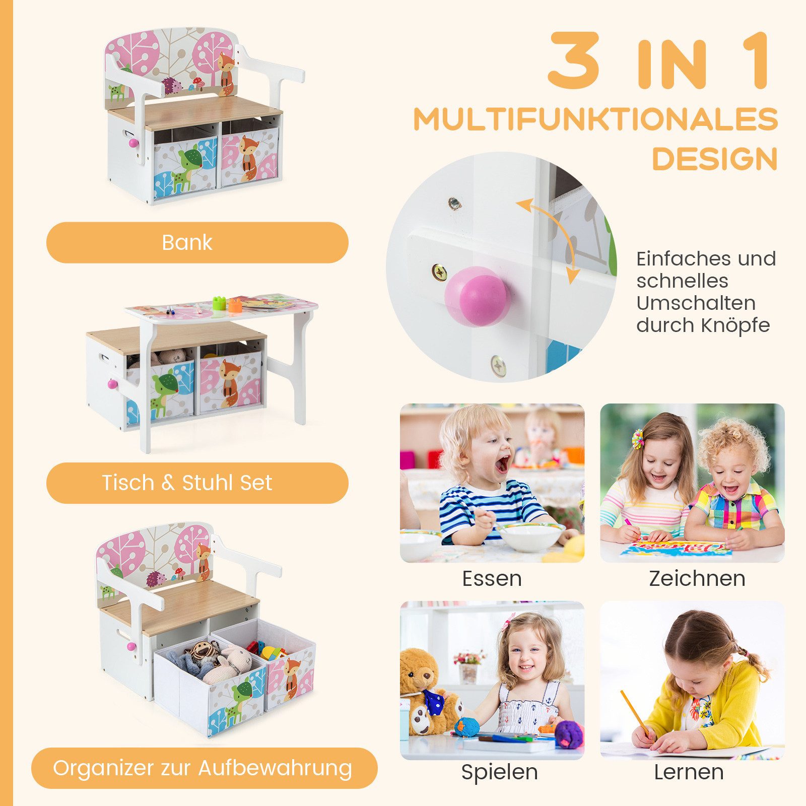 COSTWAY Truhenbank, 3 in 1 Kinder günstig online kaufen