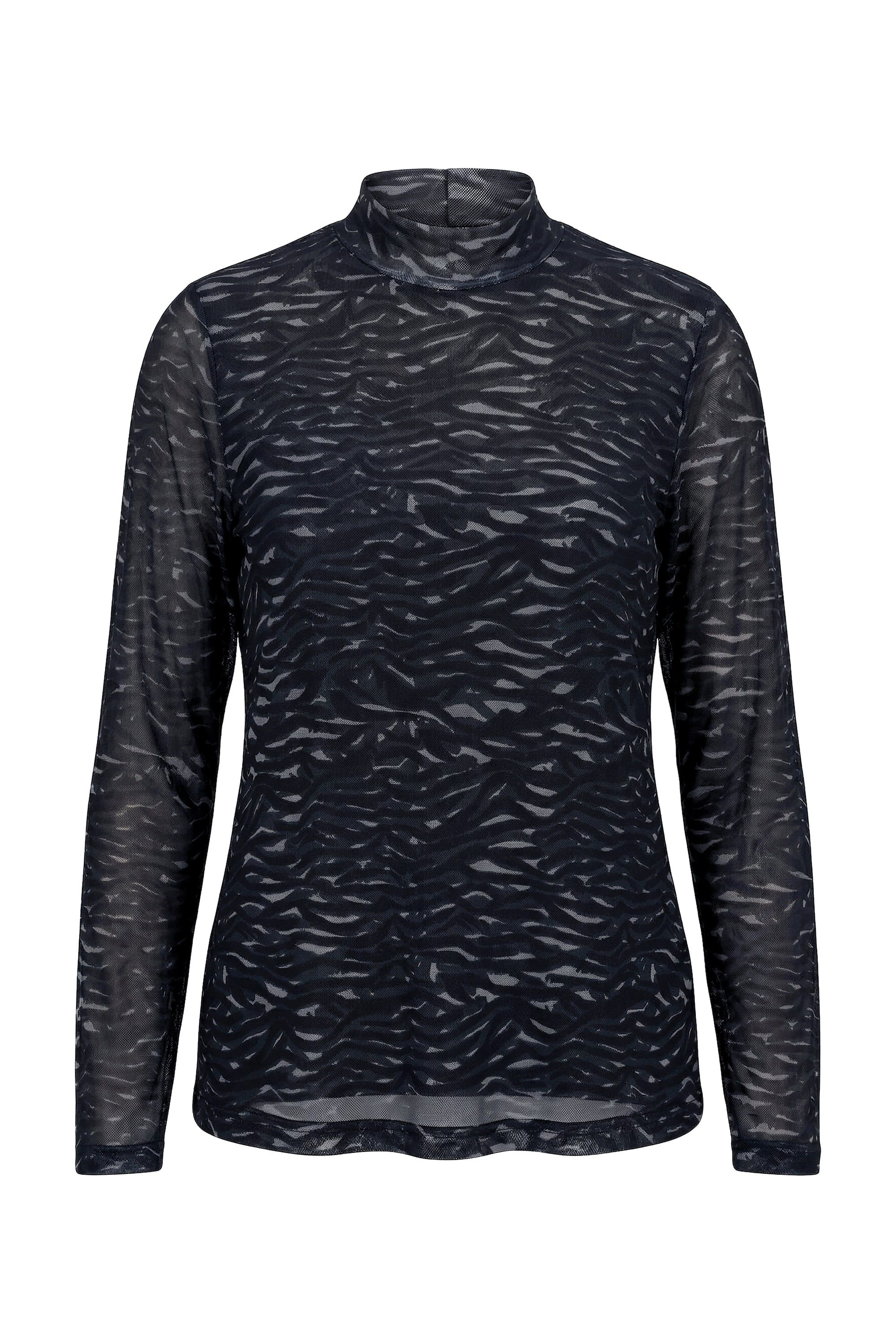 Ulla Popken Longsleeve Meshshirt Zebramuster Stehkragen Langarm