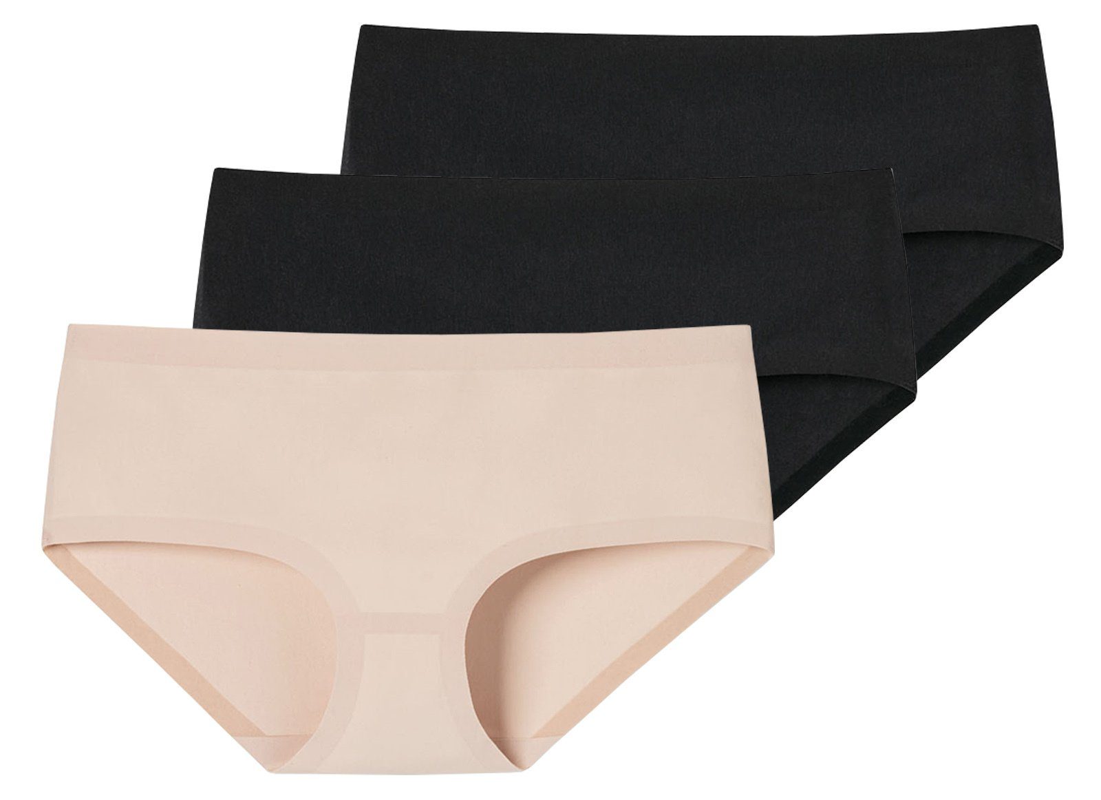 Schiesser Panty Damen Panty, 3er Cotton, Schwarz/Schwarz/Beige Pack Invisible Nahtlos 