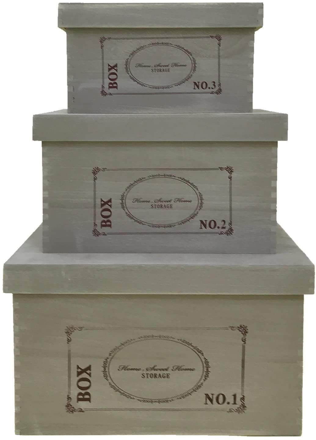 Holzkiste Aufbewahrungsboxen 3er Set Paulownienholz Deckel Shabby Vintage Deko