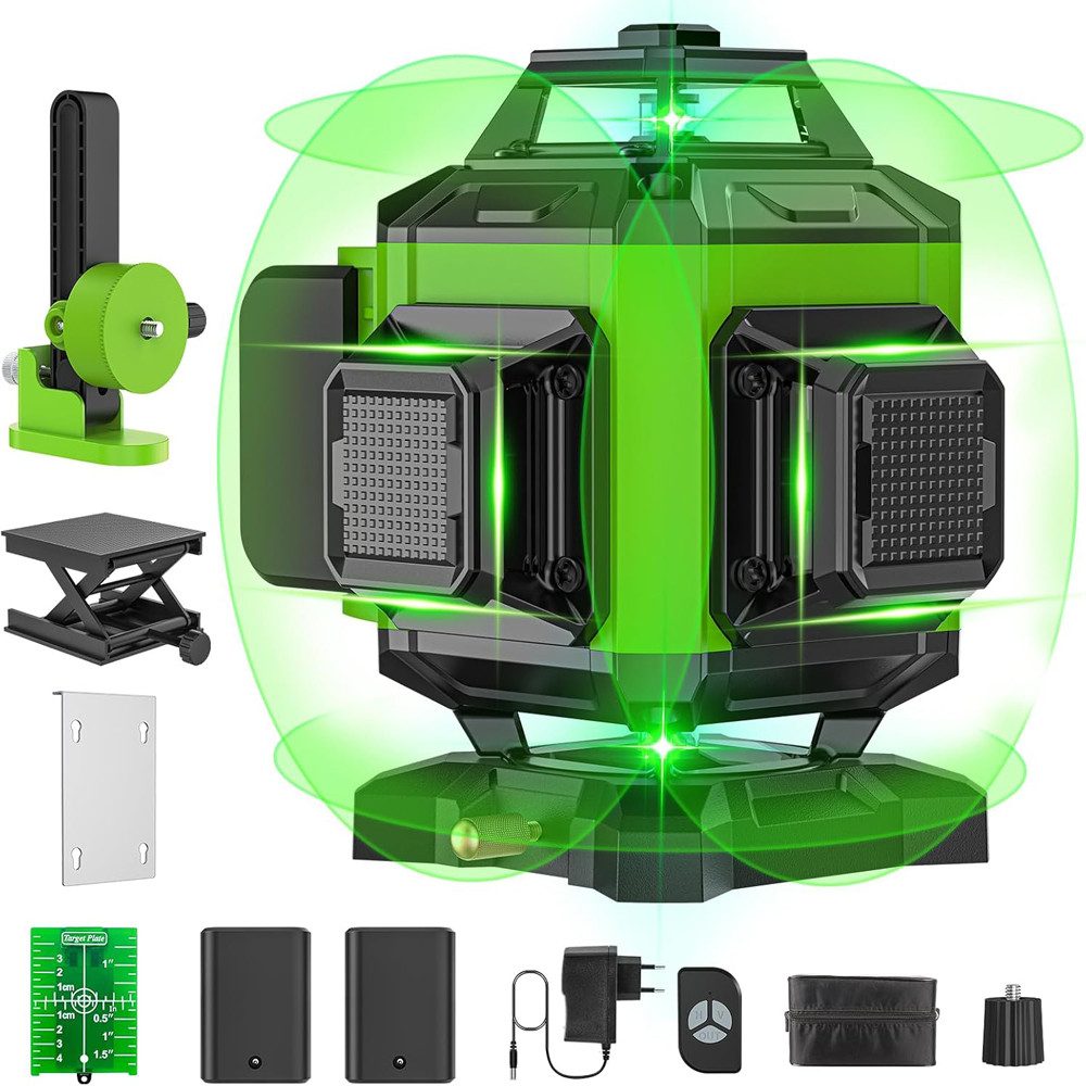 Nivzo Wasserwaage Laserwasserwaage Selbstnivellierend, 4D 16 Linien, 4x360° mit 2 Akkus, präzise für Innen- und Außenbereich, ideal für Baustellen
