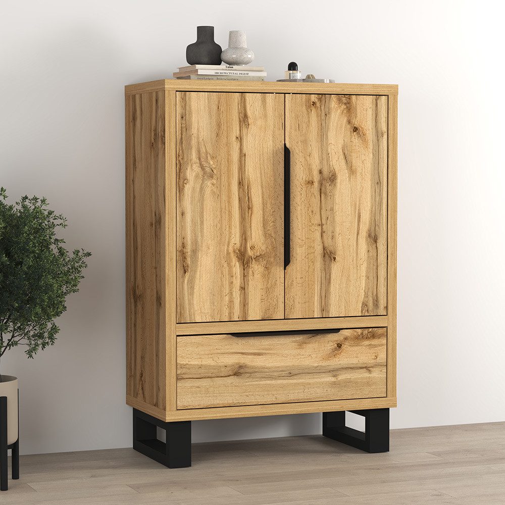 Lomadox Kommode HENDERSON-83, in Eiche, Schublade, Metallgriff schwarz, 90 cm breit