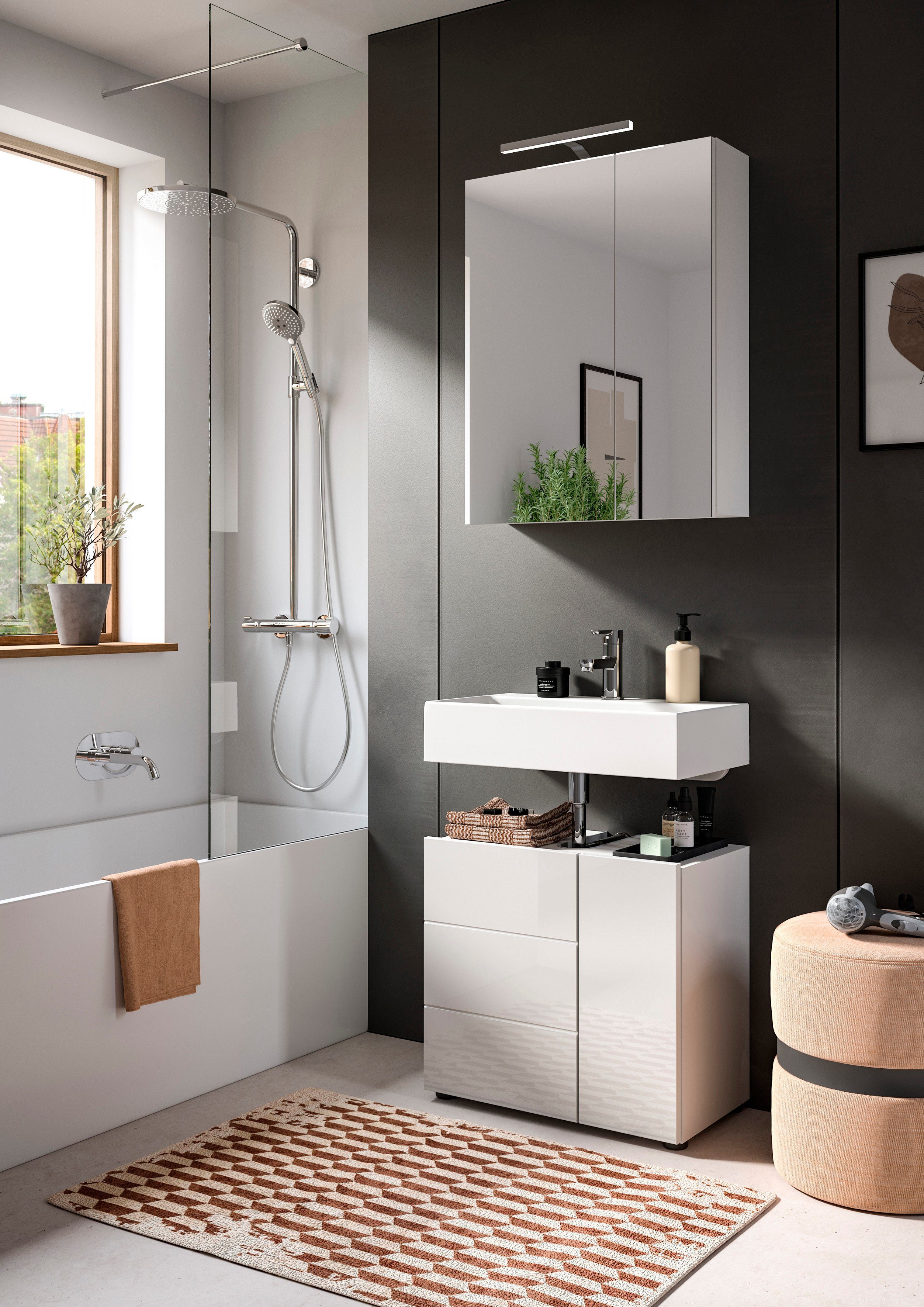 welltime BIEL vanity unit, TOP SELLER!, 60 cm wide, 1 door, 2 compartments, with siphon cutout (1 pc) Bathroom furniture, bathroom cabinet, cupboard, vanity unit, bathroom