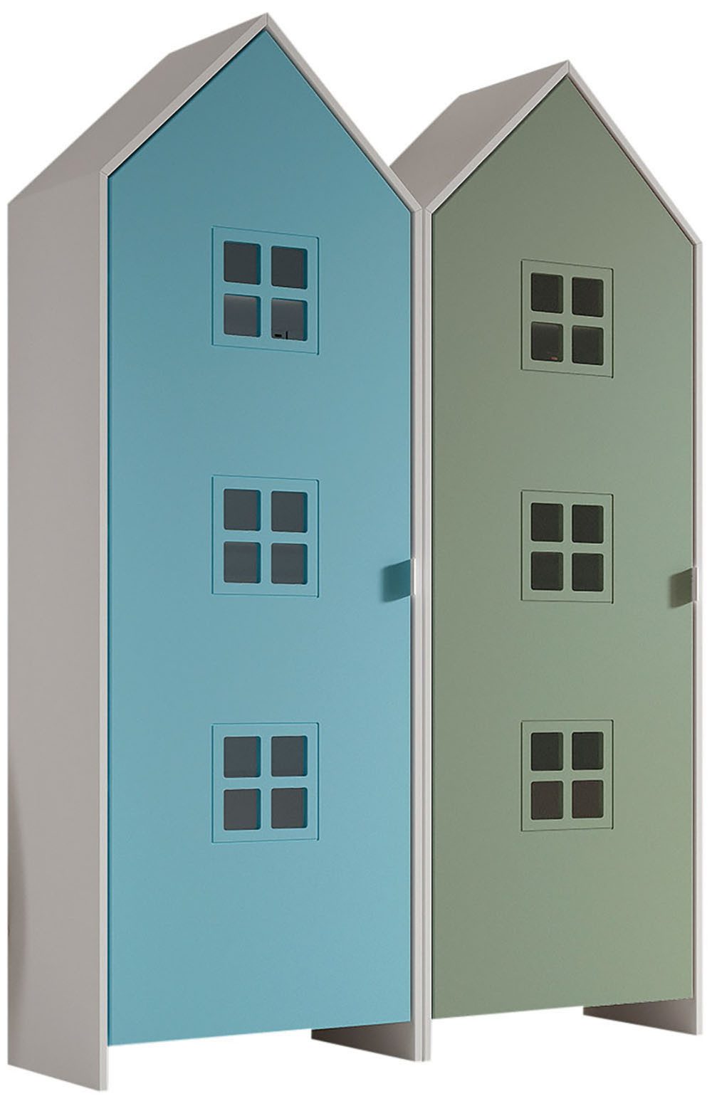 Vipack Kleiderschrank Set Casami Bruges in trendigem Design, 2 Kleiderschränke (2-St., Schranktüren in verschiedenen Farbkombinationen und Fensteranordnungen) variable Anordnung, Kleiderschränke mit Böden und Kleiderstange