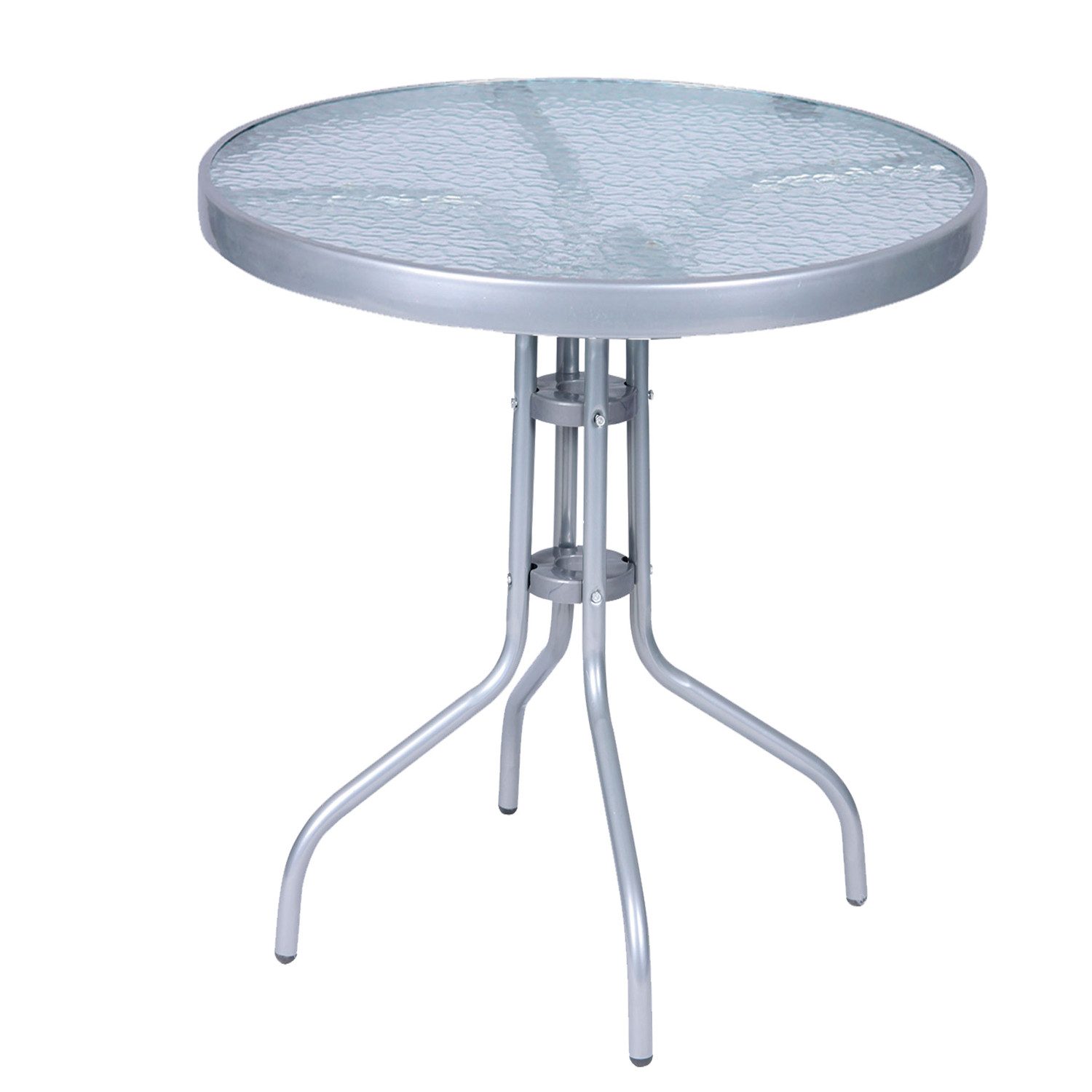 Mojawo Küchentisch Gartentisch Bistrotisch Rund Ø 60 H70cm Glas/Metall Silber Balkontisch