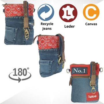 Sunsa Umhängetasche Damen Umhängetasche aus Canvas und recycelte Jeans, Kleine rot/blau Crossbody Bag. 52669, enthält recyceltes Material