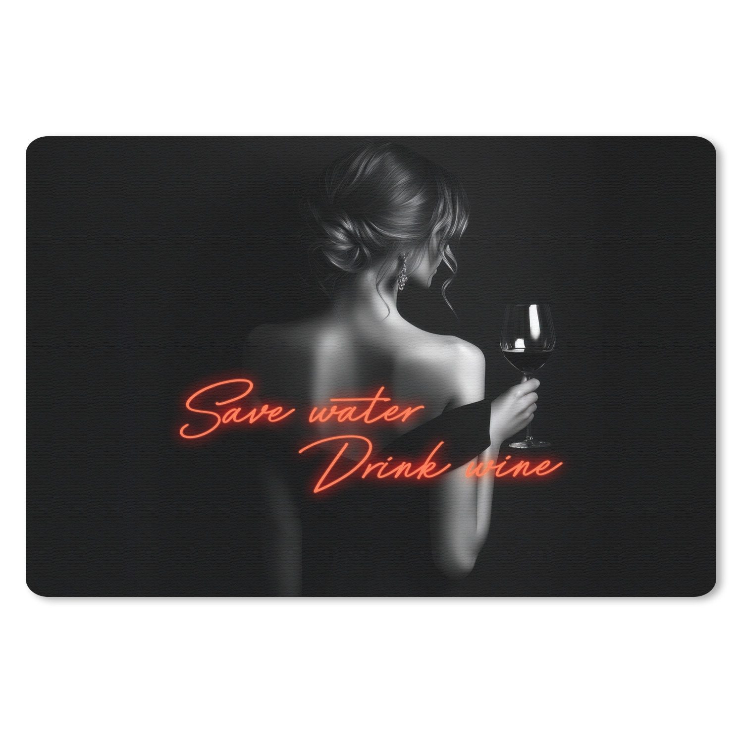 MuchoWow Mauspad Wein - Frau - Neon - Zitat (1-St), Mouse pad Klein, Gaming Deko, PC Zubehör, 27x18 cm