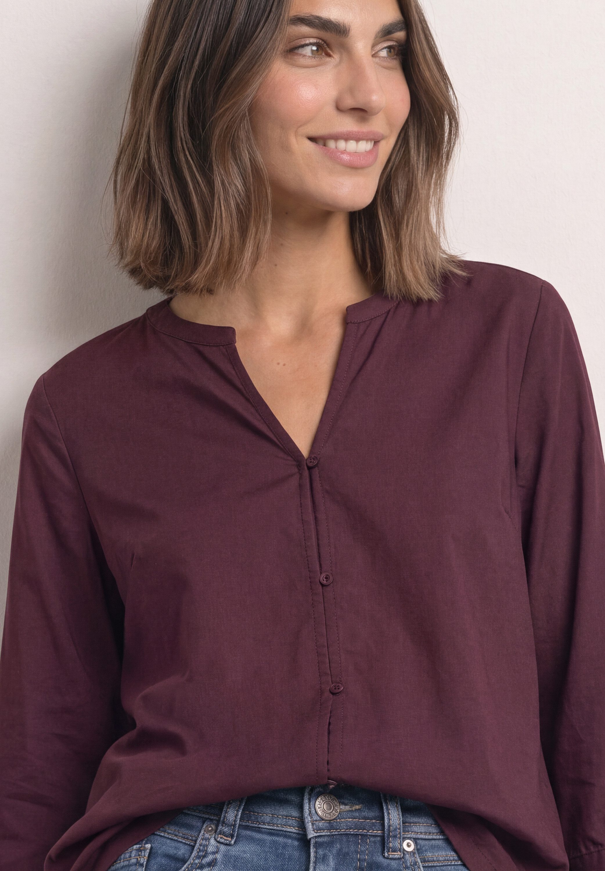 STREET ONE Schlupfbluse 3/4-Arm Sommerbluse mit Split Neck