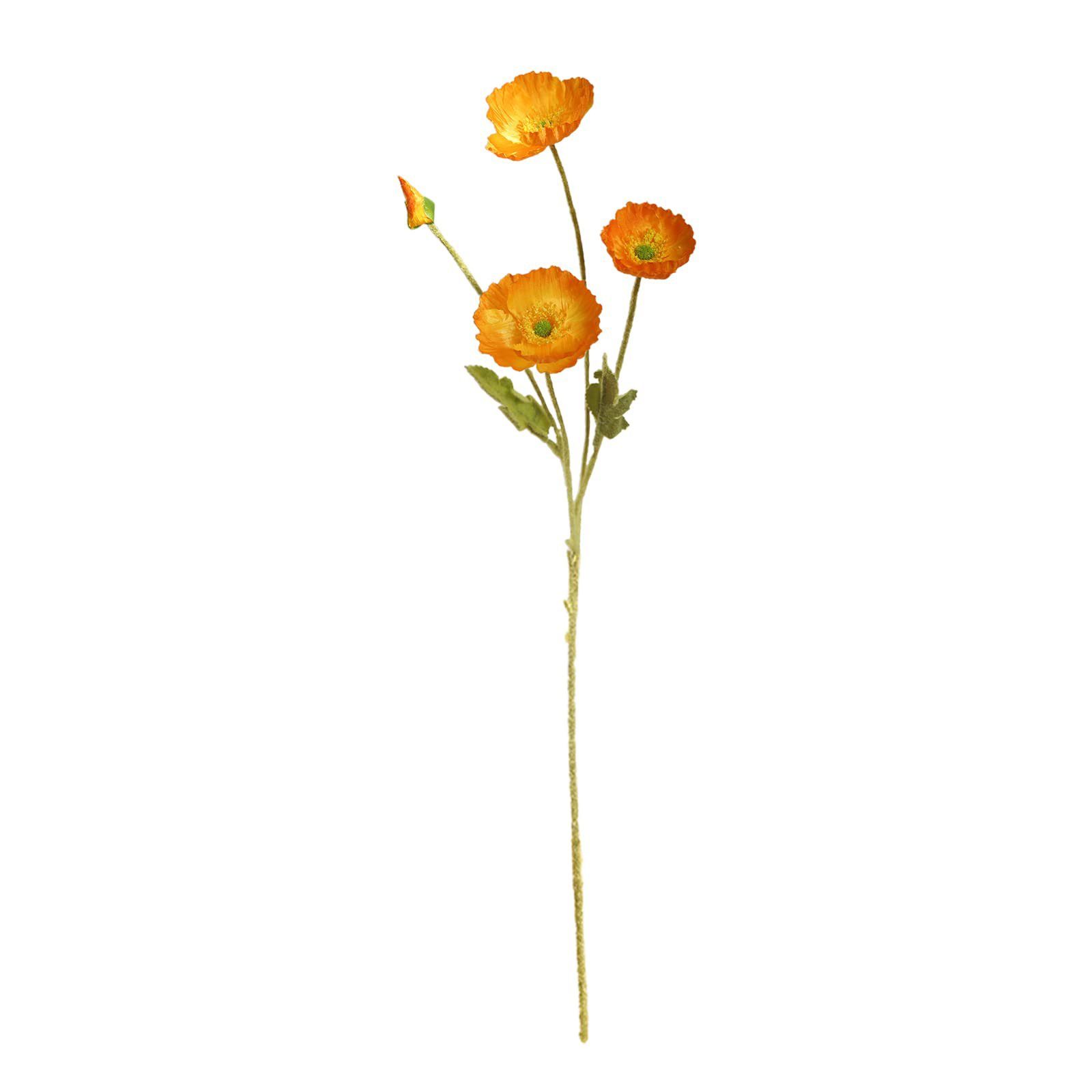 Kunstzweig Künstlicher Mohnblumen-Zweigmit 4 Blütenköpfen Beflockung Kunststoff, SEEZSSA, künstliche Pflanzen MohnSeidenblumen Für Haus Blumenschmuck,60cm lang Orange-rot