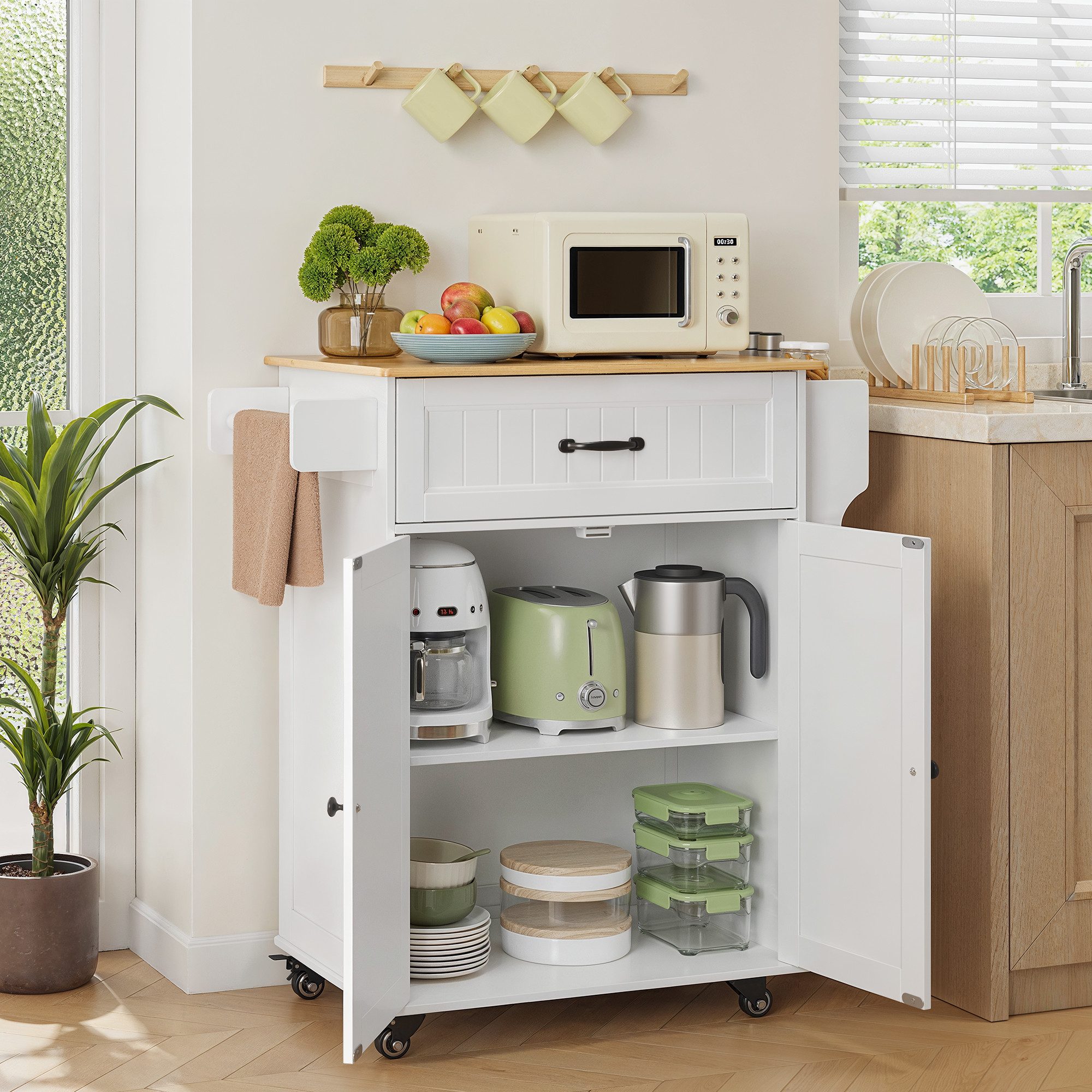 Bealife Küchenwagen,Küchenwagen auf Rädern, mit Handtuchhalter, Arbeitsplatte & Ablage, rollbar,Kücheninsel