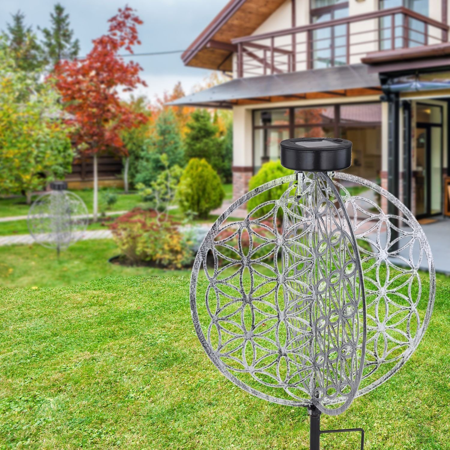 bmf-versand LED Solarleuchte Solarleuchte Garten 2er Set Scheibe 30cm Solarlampe Außen, Außenbeleuchtung, Solarstecker, LED fest integriert, warmweiß, Gartenleuchte