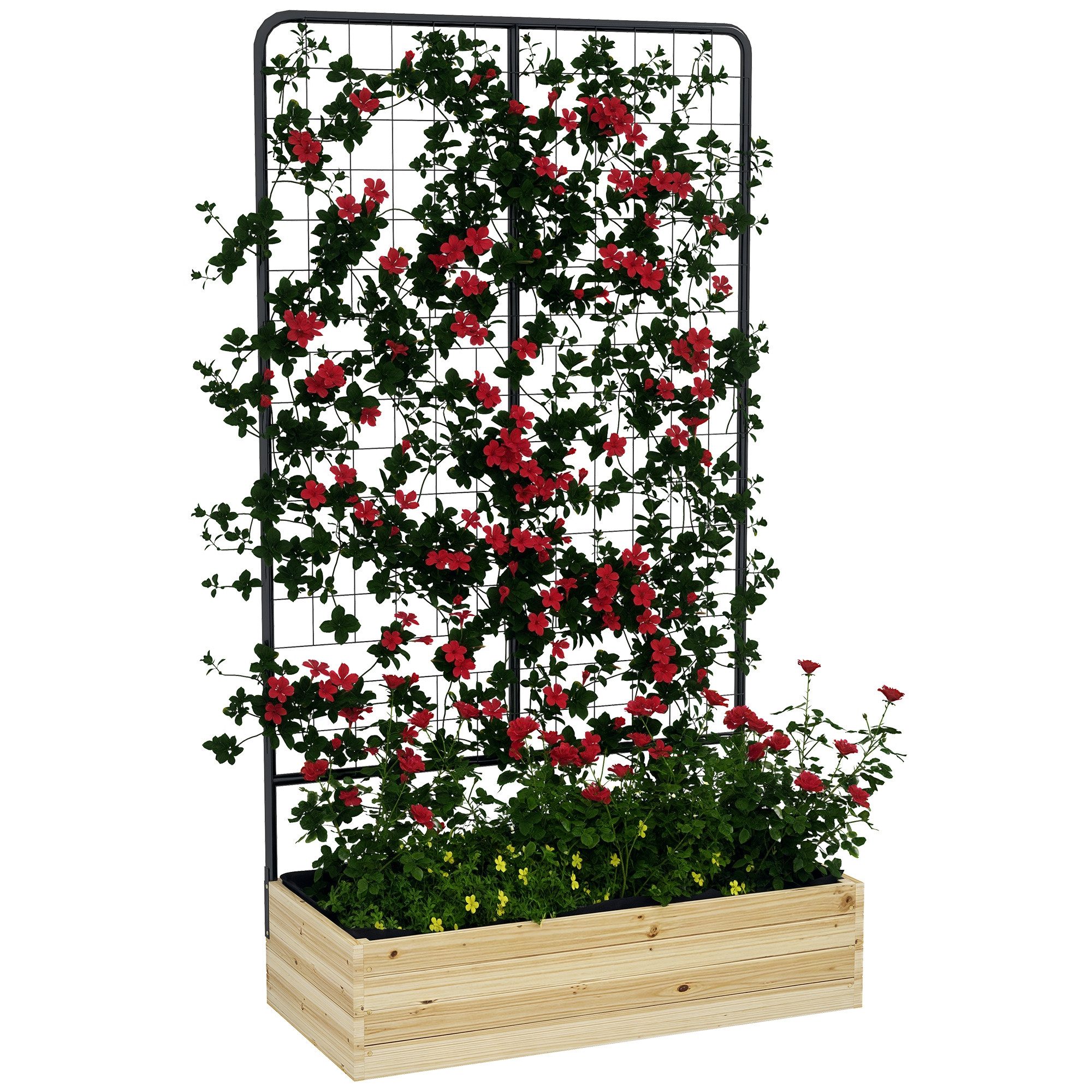 Outsunny Hochbeet Pflanzkasten aus Holz Blumenkasten mit Rankhilfe (Kräuterbeet, 1 St., Gemüsebeet), für Garten, Balkon, Naturholz, 80 x 38 x 145 cm