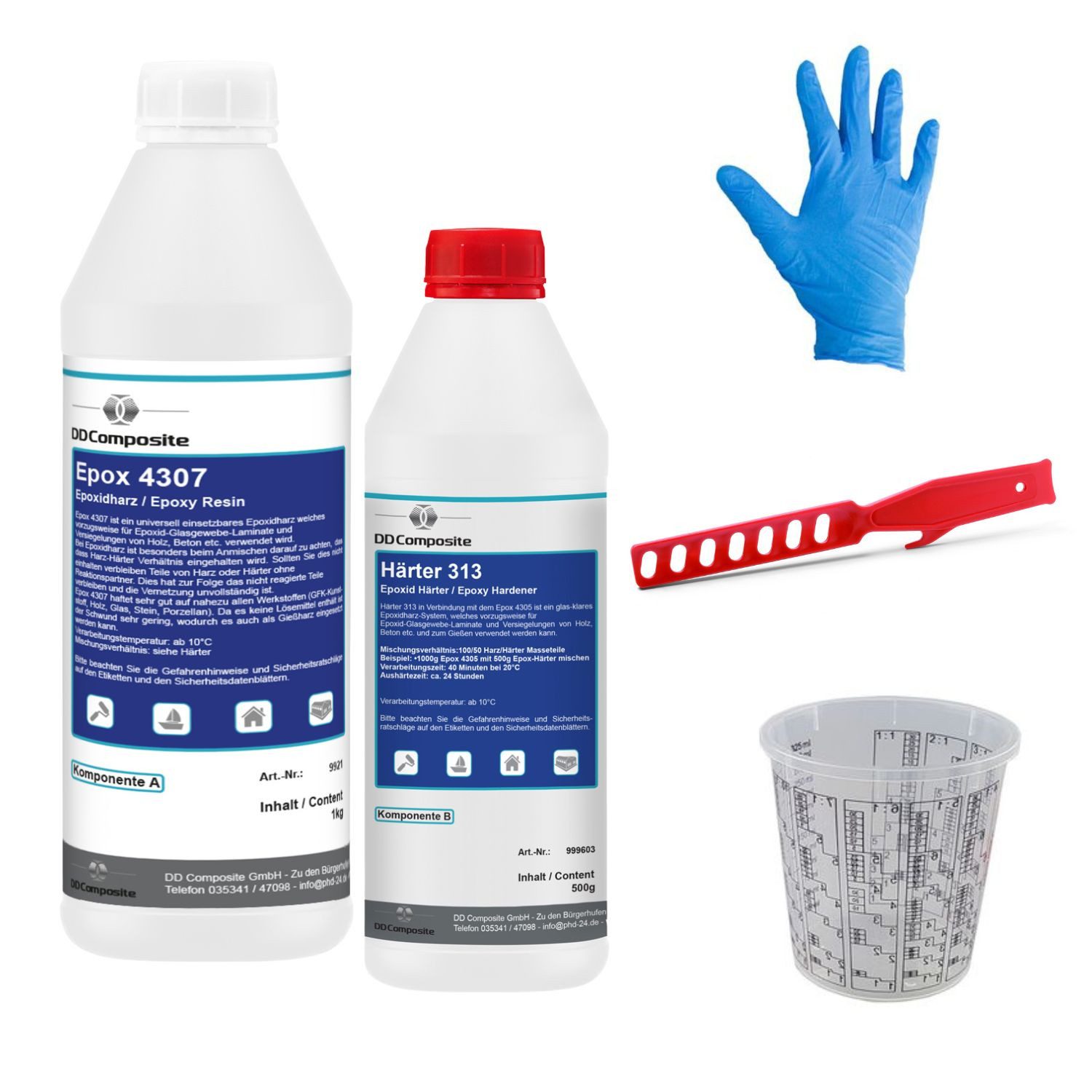 DD Composite Reparatur-Set 1,5kg Epoxidharz Set, Reparatur-Set, 1-St., Für Reparaturen von Rissen, Kratzern, undichten Stellen usw., hohe Klebkraft