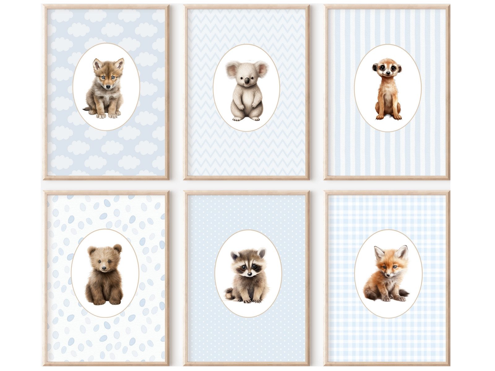 homestyle-accessoires Poster Kinderzimmer Bilderwand 6erSet Bilderset Babyzimmer TIERE, - Ohne Bilderrahmen - Sorgfältige & sichere Verpackung