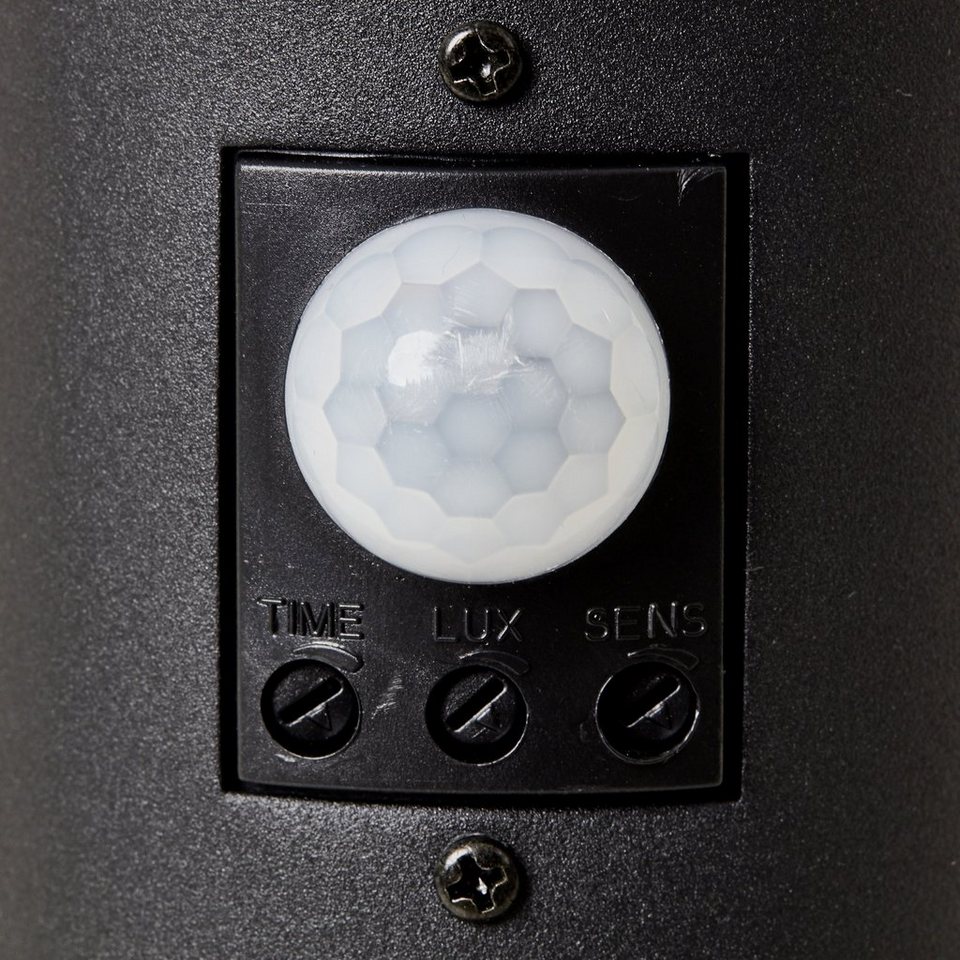 Lightbox Außen-Stehlampe, Bewegungsmelder, ohne Leuchtmittel, Sockelleuchte  45 cm Höhe, E27, IP44, Metall/Kunststoff, schwarz
