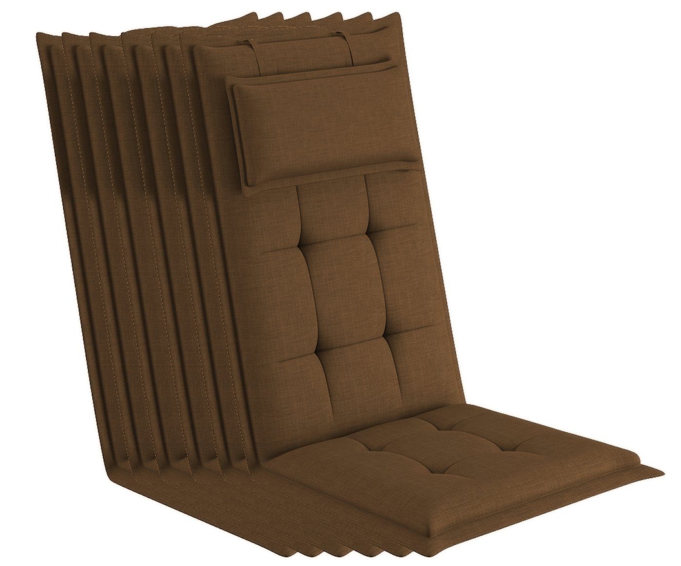sunnypillow Hochlehnerauflage Gartenstuhlauflagen mit abnehmbarem Kopfpolster 120x50x9 cm, (6 St), Auflage Polsterauflagen UV-Lichtecht