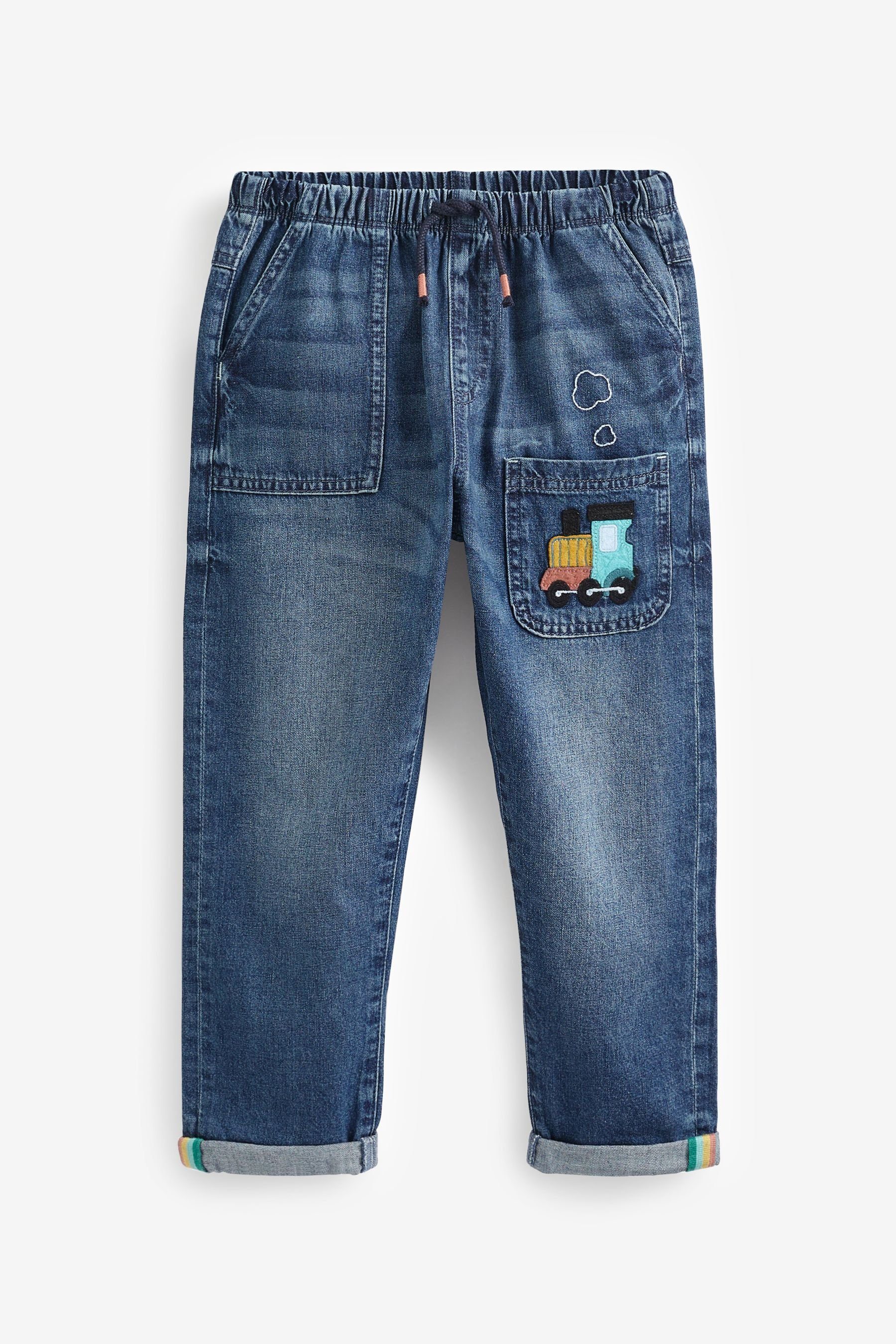 Next Schlupfjeans Schlupfjeans mit Zug-Motiv (1-tlg)